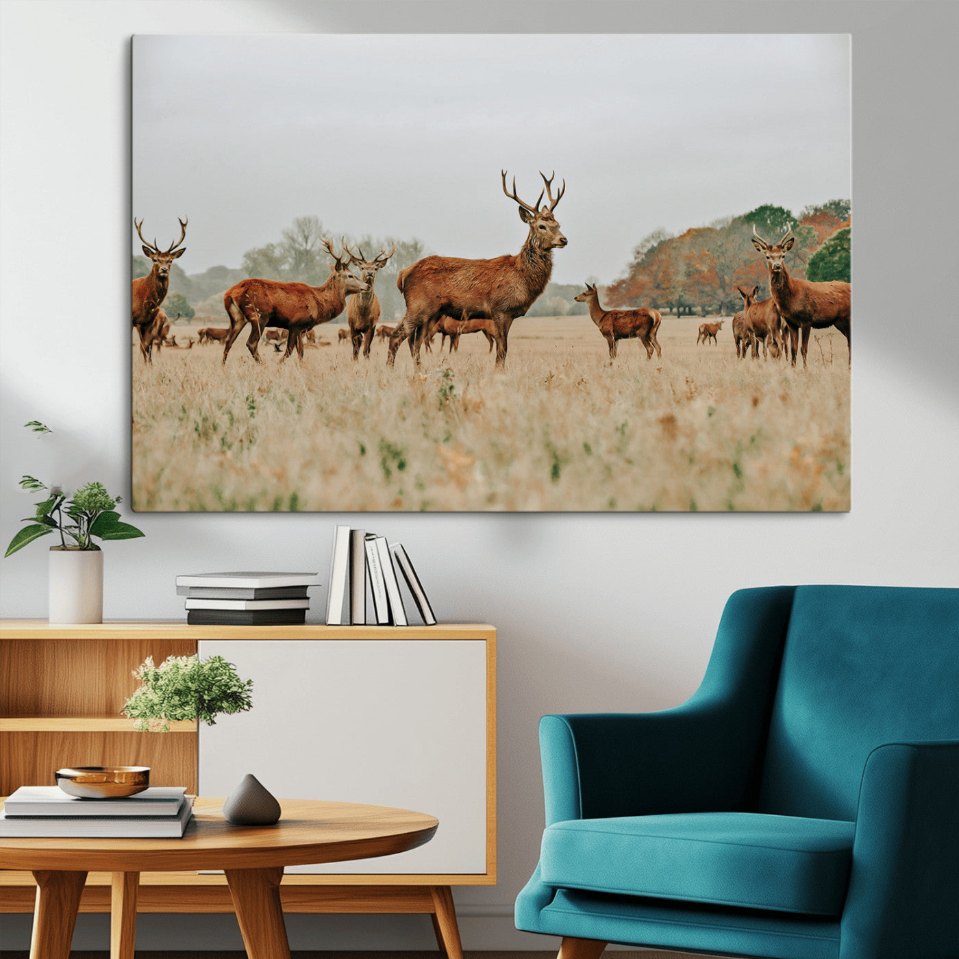 -Rustic Deer Wall Art Canvas Print – Autumn Forest Woodland Wildlife Scenic Nature Artwork for Home, Cabin