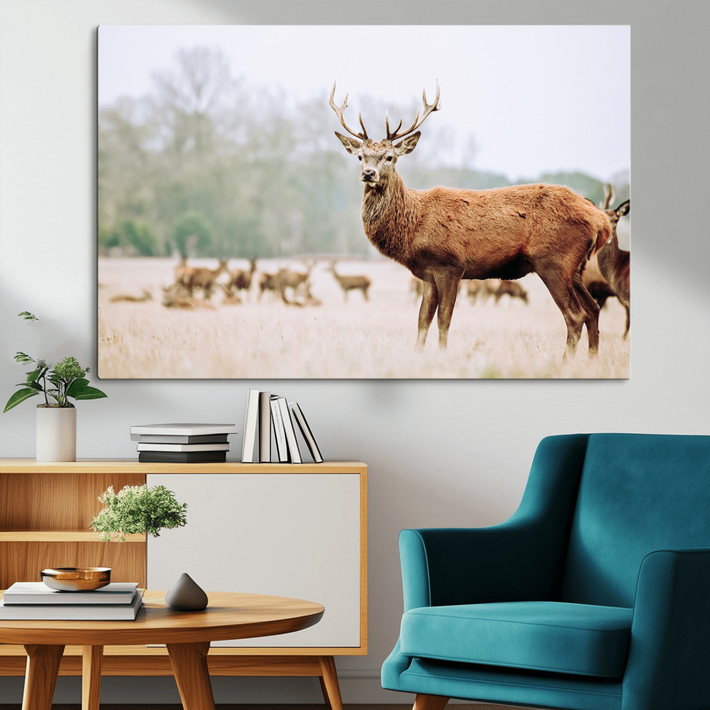 53240224-MGV-CV-36X24-Rustic Deer Wall Art Canvas Print – Forest Woodland Stag Nordic Animal Scenic Nature Artwork for Home, Cabin