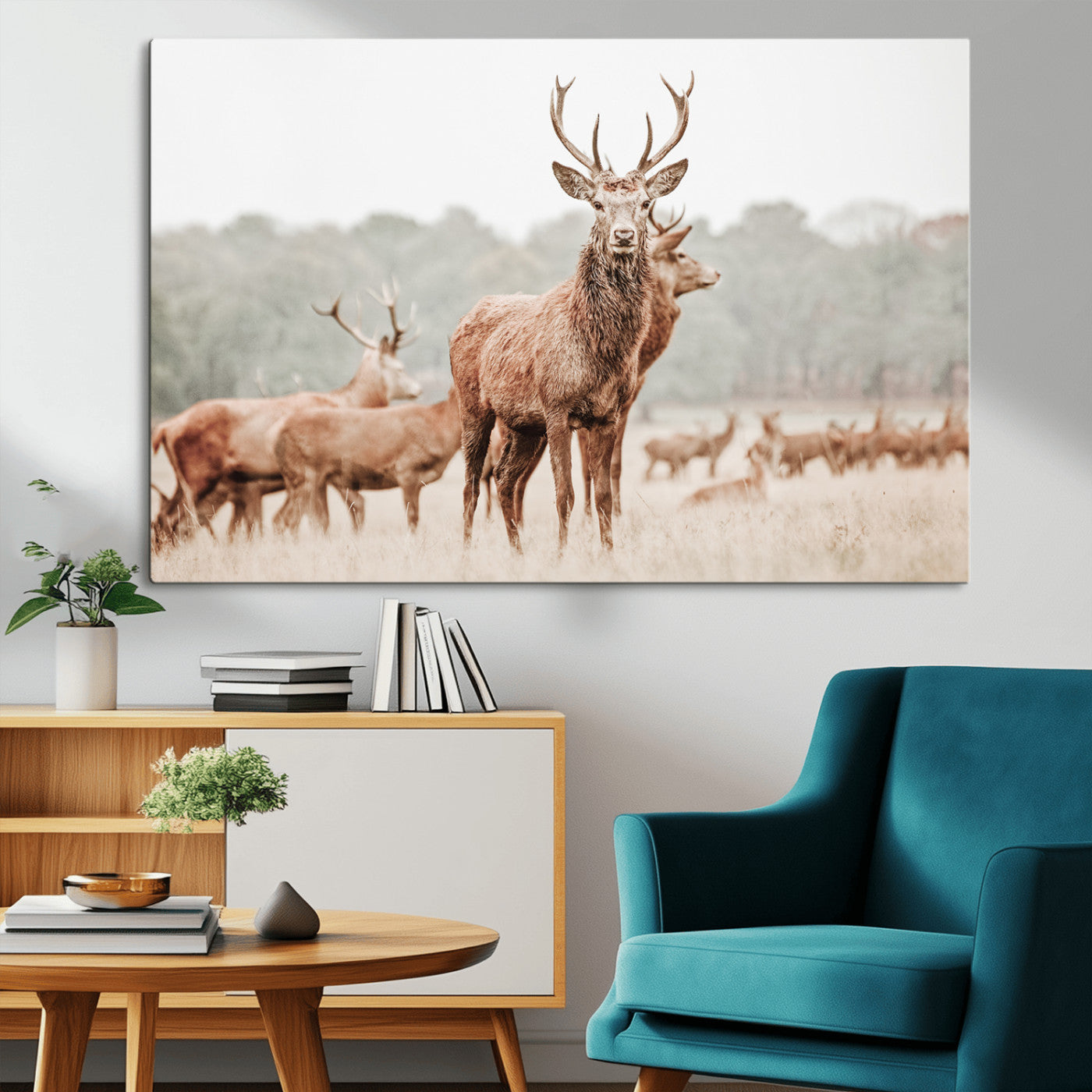 17659786-MGV-CV-36X24-Rustic Nature Wall Art Canvas Print – Stag Woodland Framed Wildlife Art Picture Print Perfect Lodge Decor