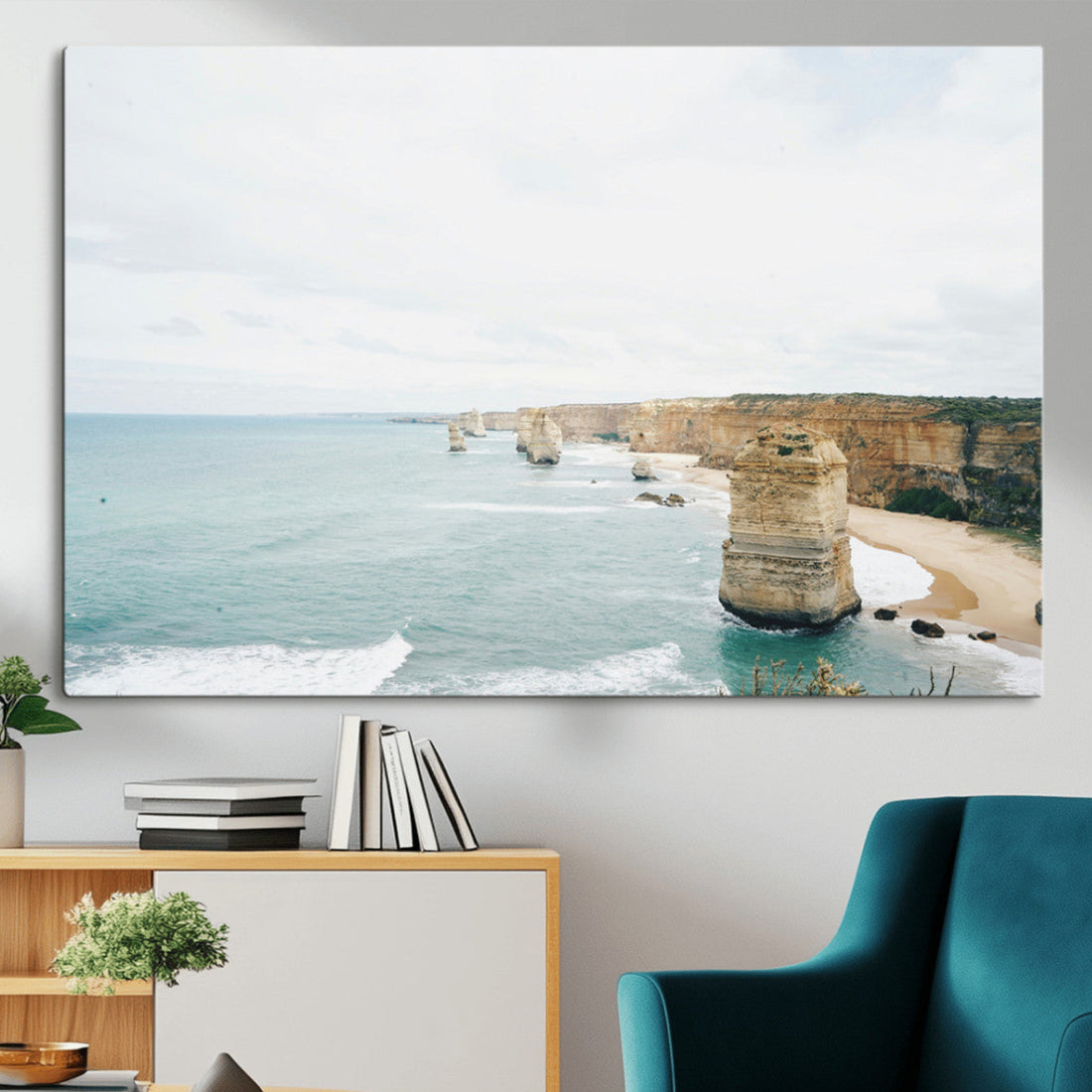 Twelve Apostles Wall Art Canvas Print, Framed Coastal Cliffs Art, Rugged Rock Formations Coastal Decor