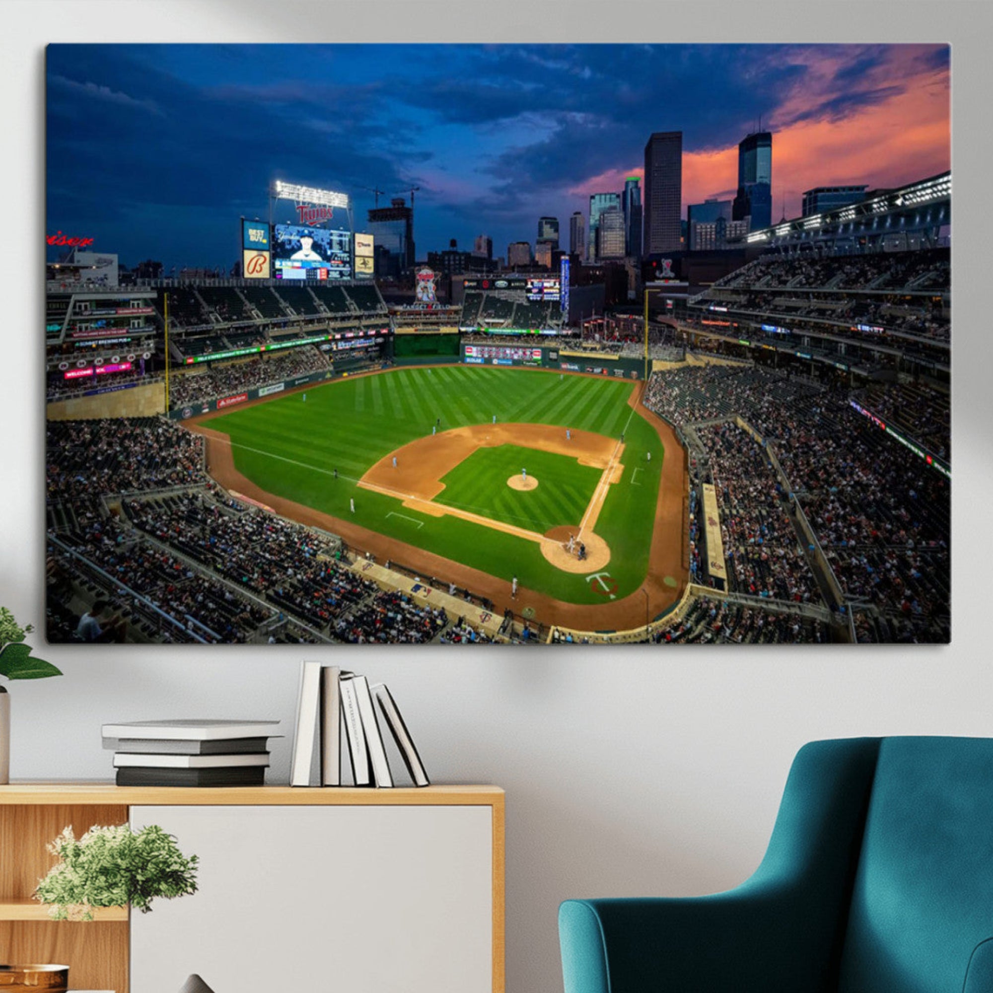 68222753-MGV-CV-36X24-Target Field Wall Art Canvas Print – Baseball Stadium Scene, Minneapolis Major League Baseball Artwork for Home, Office