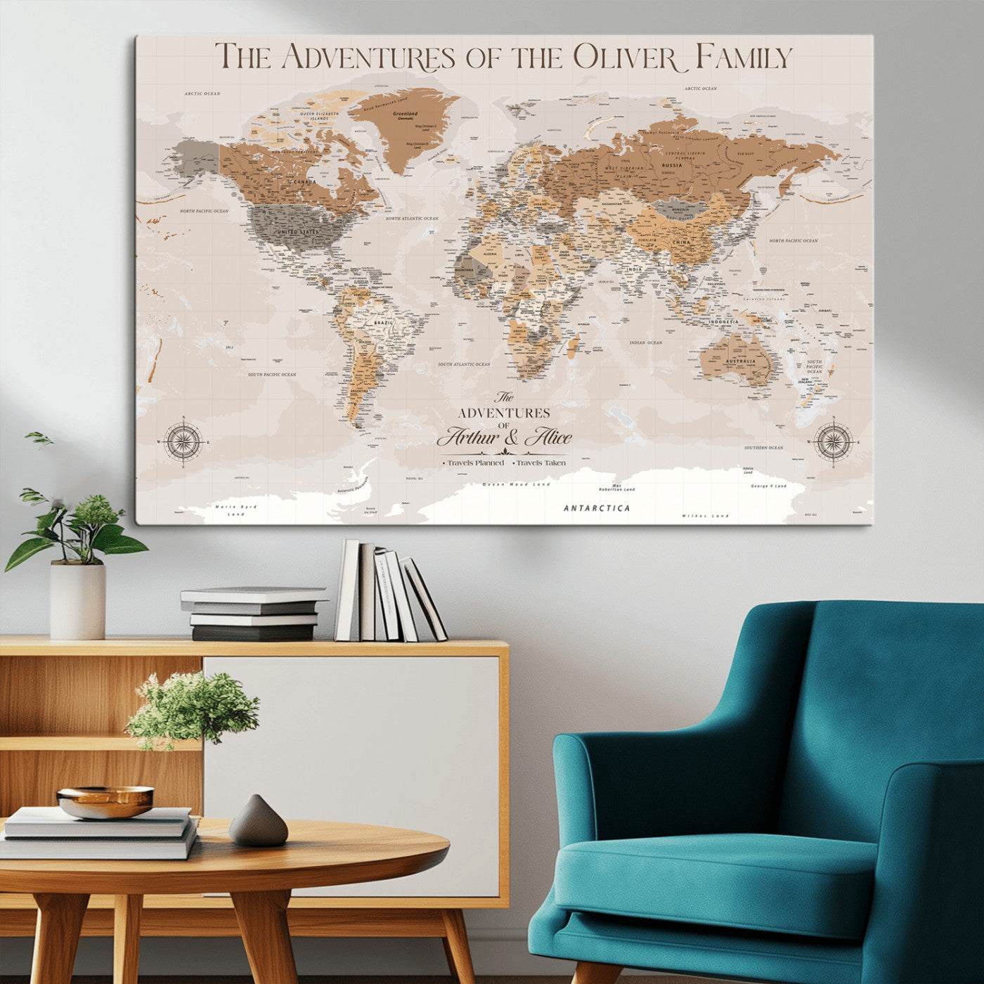 -Personalized Push Pin World Map Canvas – Custom Framed Travel Tracker Wall Art, Large Adventure Map with Pins for Home, Office