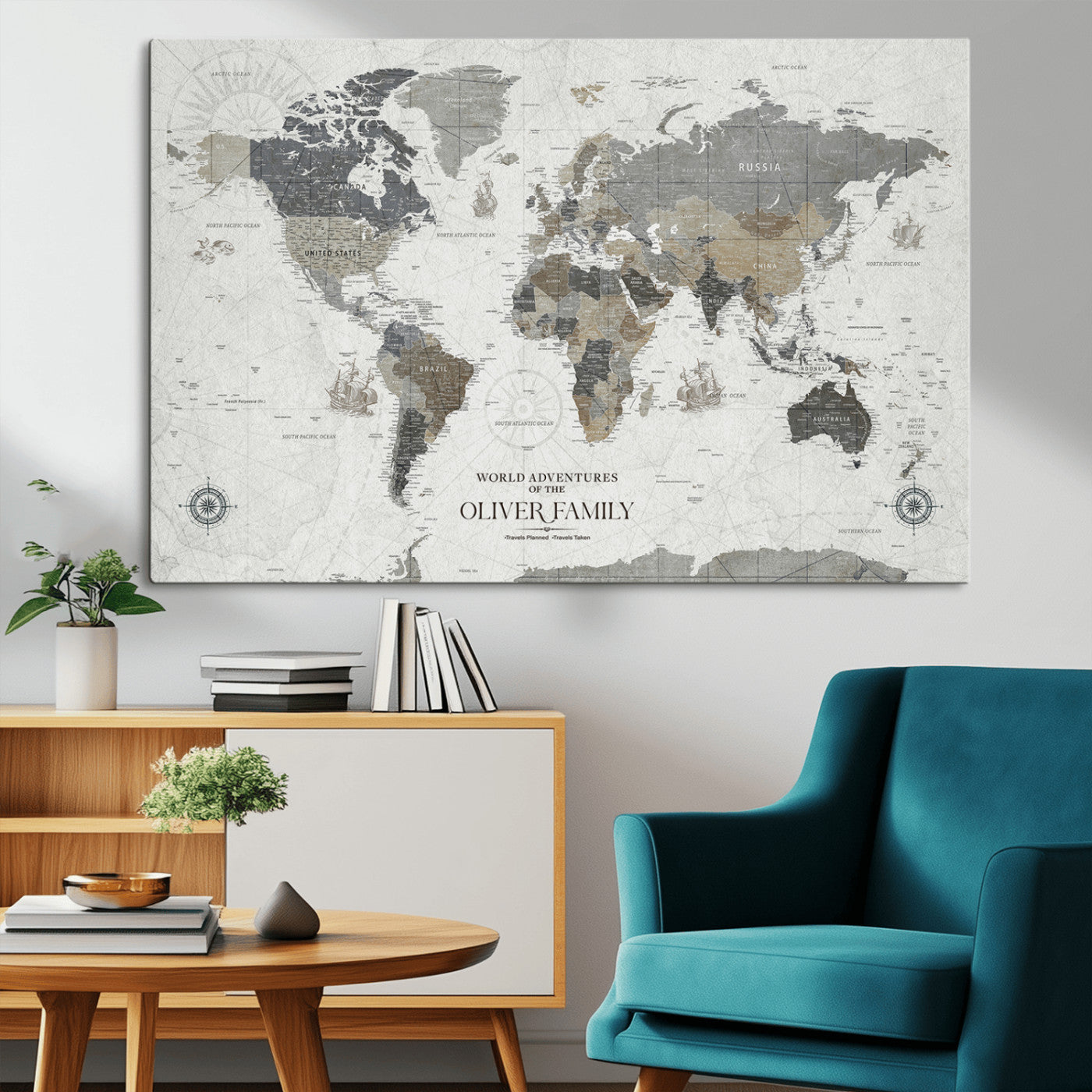 -Personalized Push Pin World Map Canvas – Custom Framed Travel Tracker Wall Art with Pins, for Study, Living Room, or Office