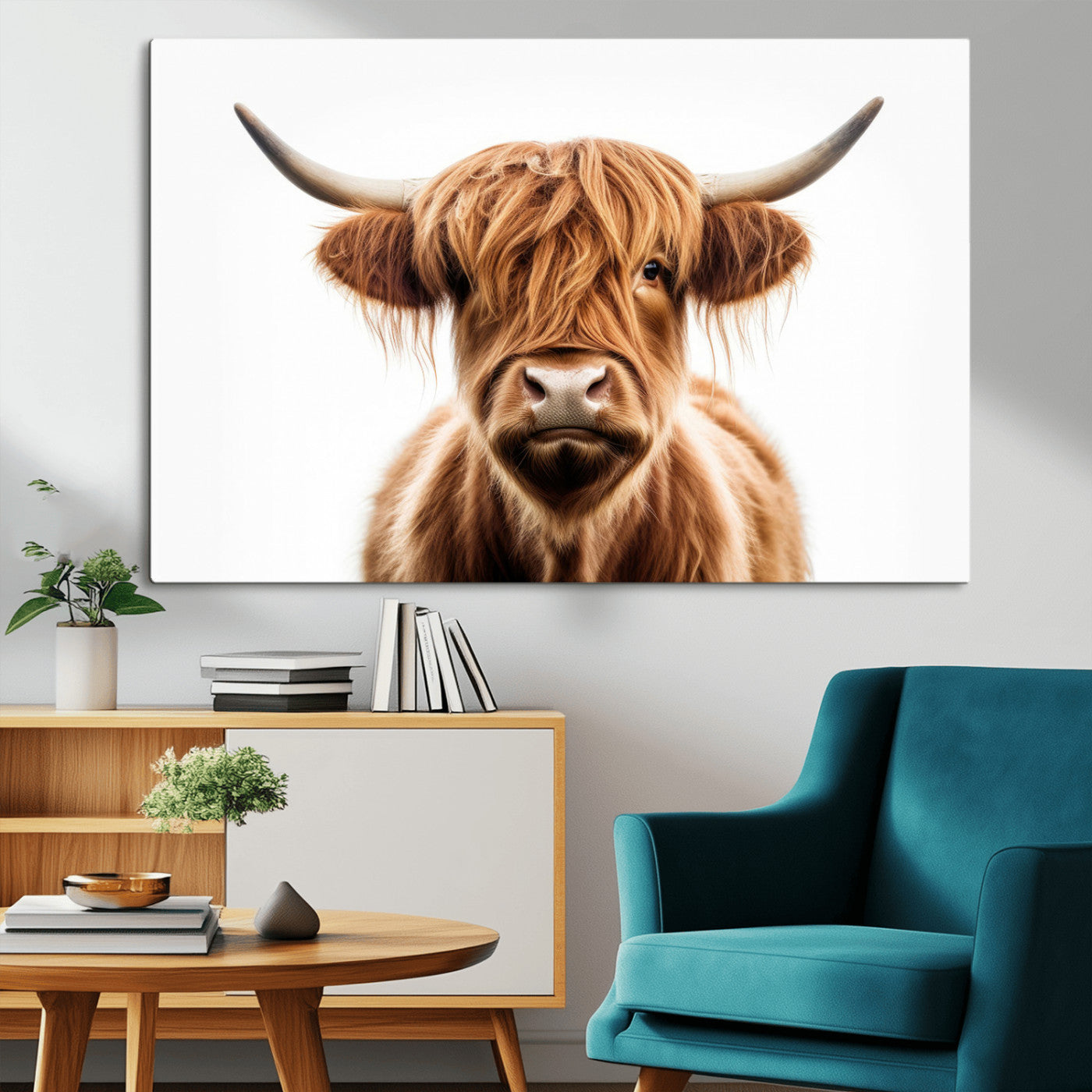 -Scottish Highland Cow Canvas Print, Framed Highland Cow Canvas Home Decor