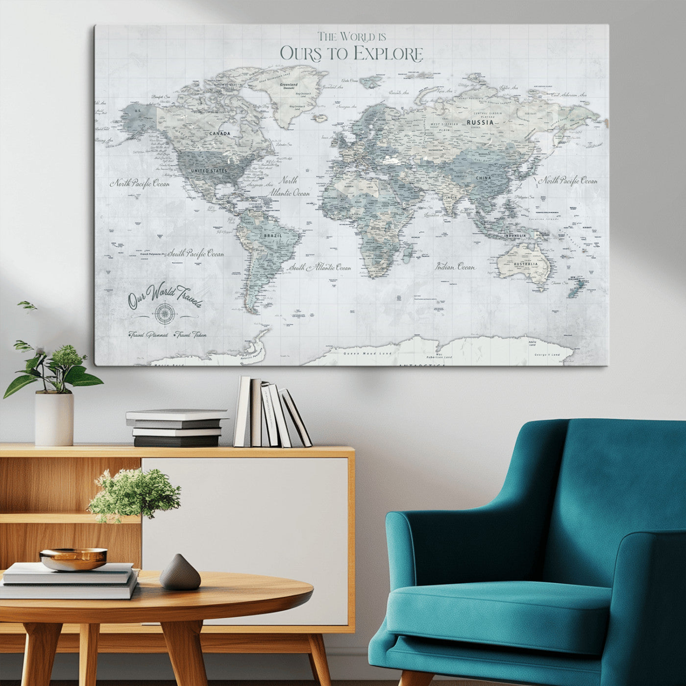 Rehber01-MGV-CV-36X24-Personalized Push Pin World Map Canvas Print – Custom Framed Travel Tracker Wall Art Large Map Artwork for Home, Office
