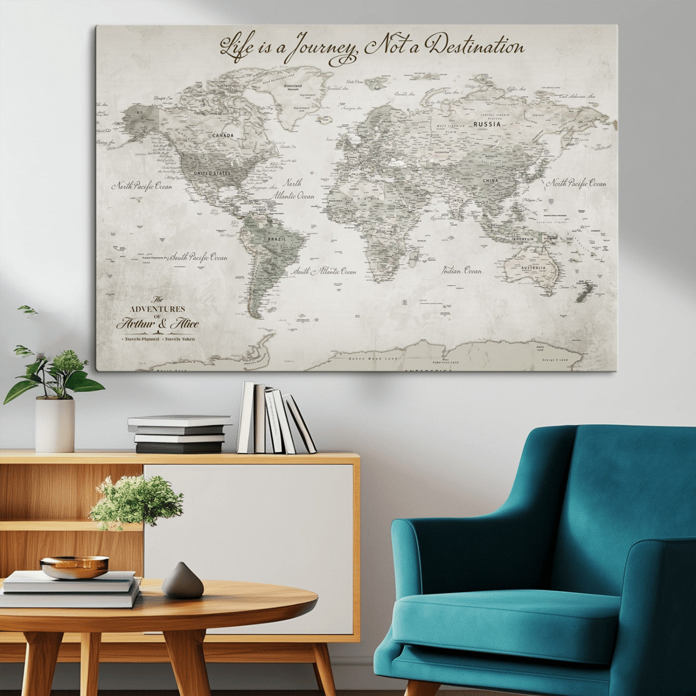 Rehber01-MGV-CV-36X24-Custom Push Pin World Map Canvas Print – Personalized Travel Tracker Wall Art, Large World Map Decor for Home, Office