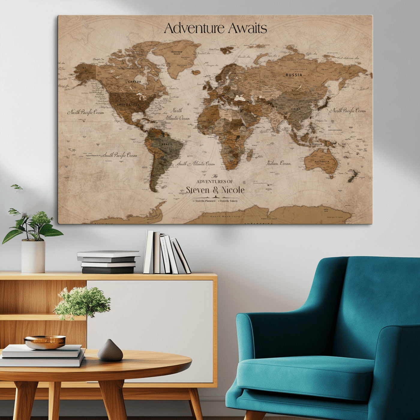 -Personalized Push Pin World Map Canvas – Custom Framed Travel Tracker Wall Art, Large Adventure Map with Pins for Home, Office