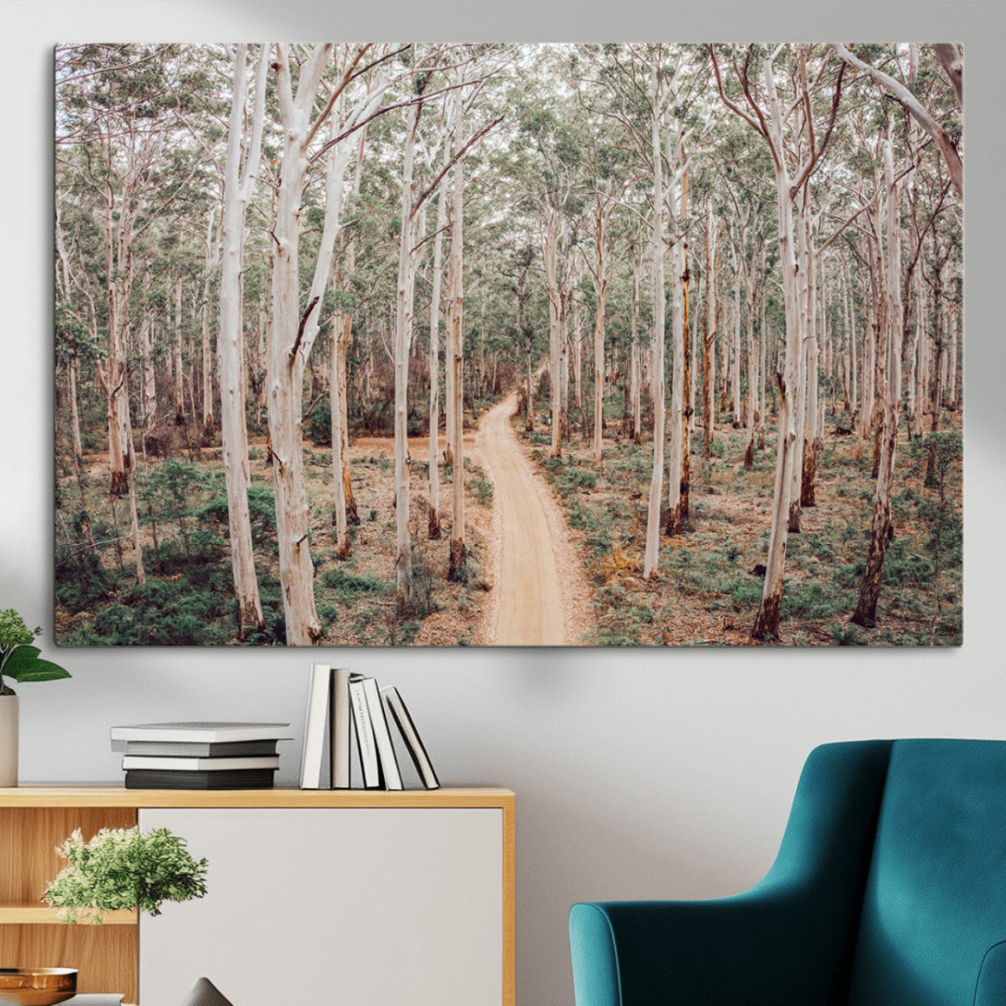 24760563-MGV-CV-36X24-Forest Dirt Road Wall Art Canvas Print, Scenic Woodland Pathway with Tall Trees and Natural Beauty Decor for Home, Office