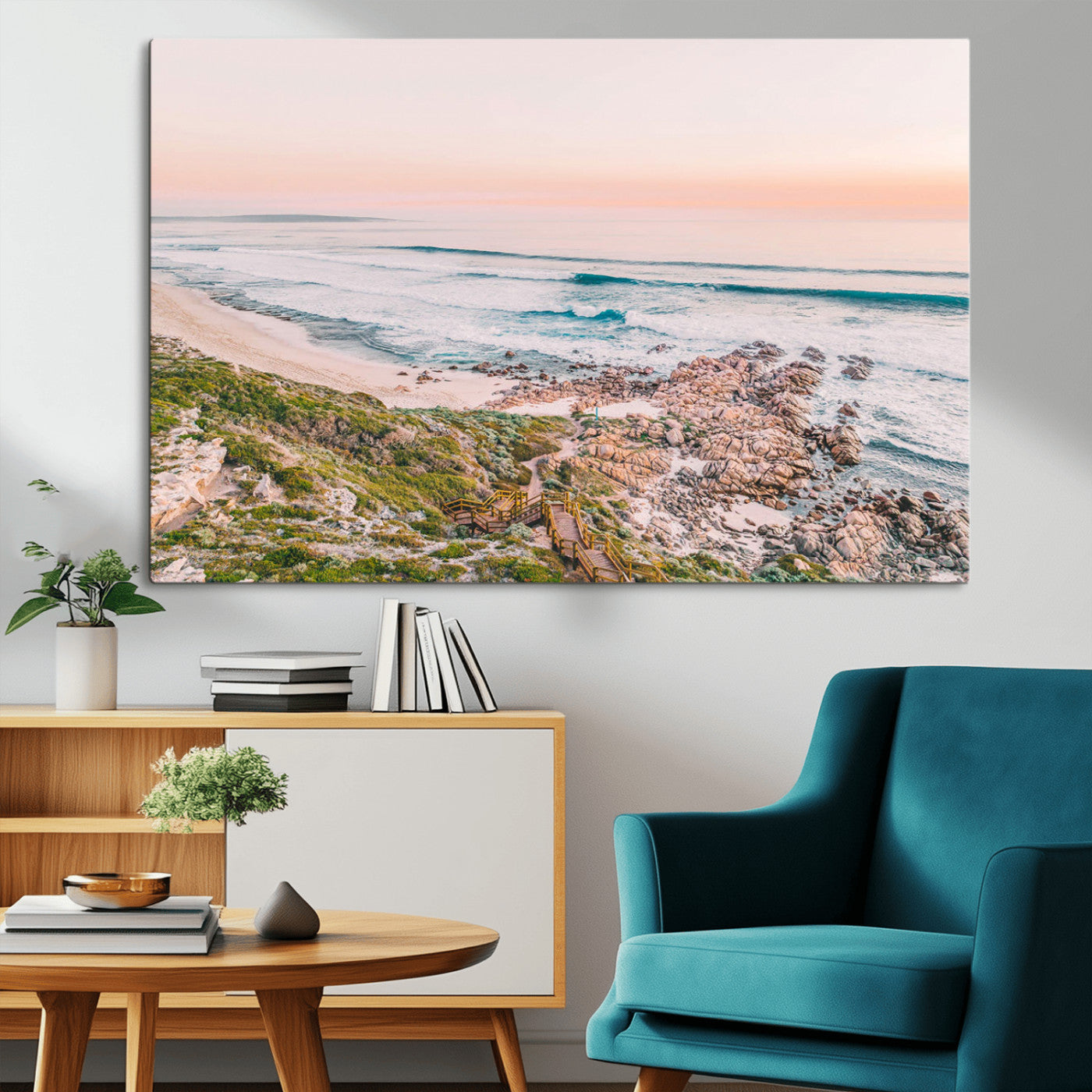 27332135-MGV-CV-36X24-Coastal Cliffside Canvas Wall Art Print, Ocean Shore Landscape Decor, Large Scenic Beach Canvas for Living Room or Office 1 Panel Wrapped Canvas