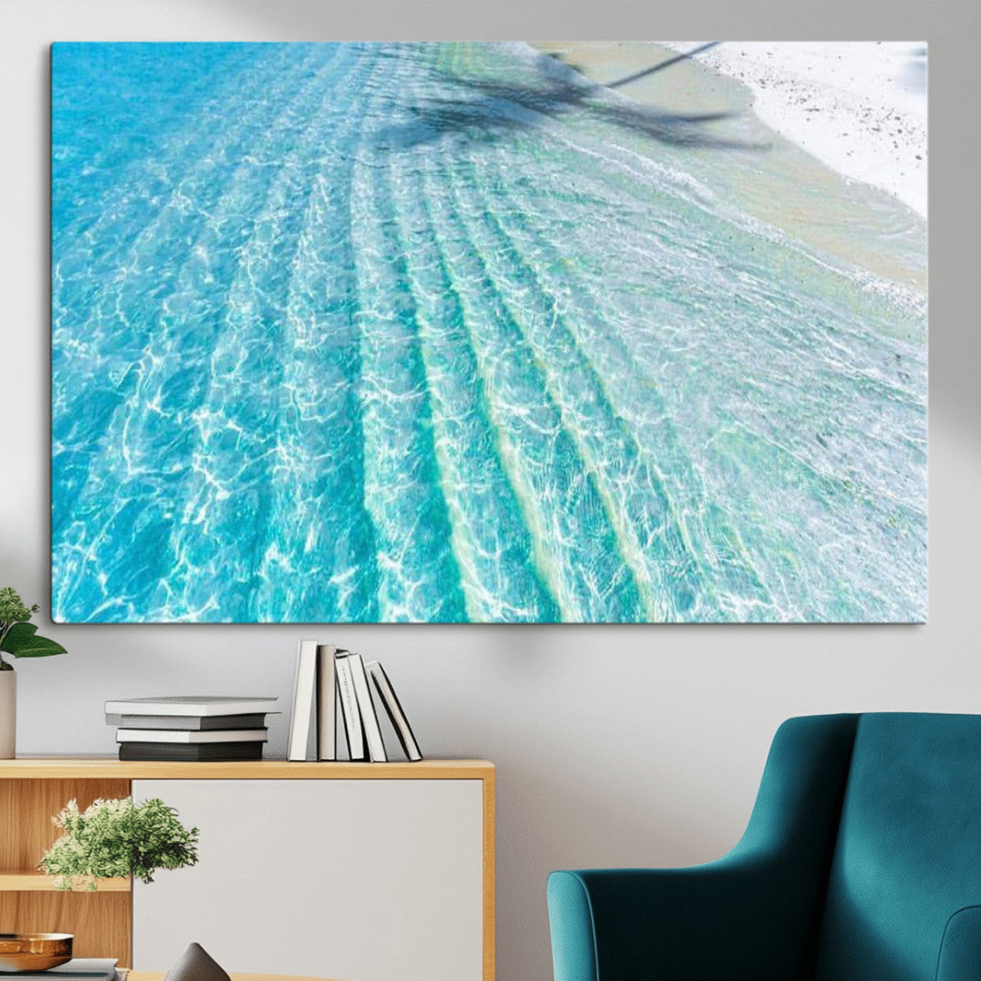17528159-MGV-CV-36X24-Crystal Clear Ocean Water Sunlit Reflections Palm Shadow Sandy Beach Tropical Wall Art for Home, Office Decor