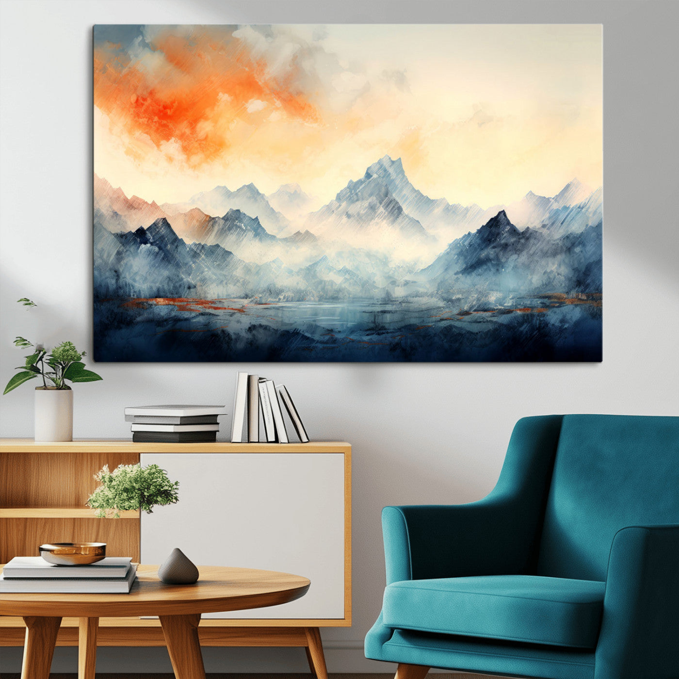 WRM1005-MGV-CV-36X24-Warm Clouds Abstract Mountain Wall Art Canvas Print