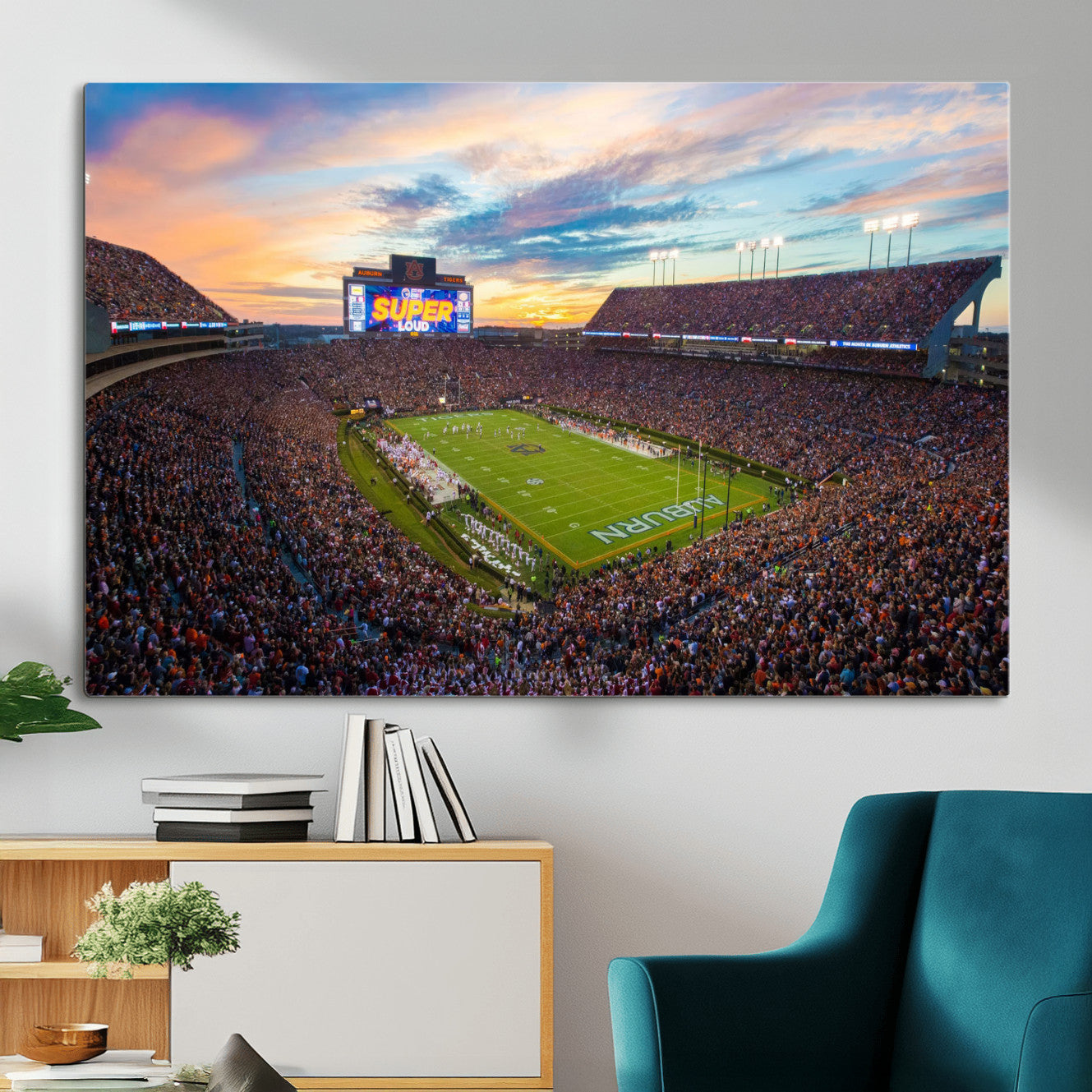 29755746-MGV-CV-36X24-Jordan-Hare Stadium Wall Art Canvas Print, Football Stadium Aerial View, College Sports Art for Man Cave or Game Room