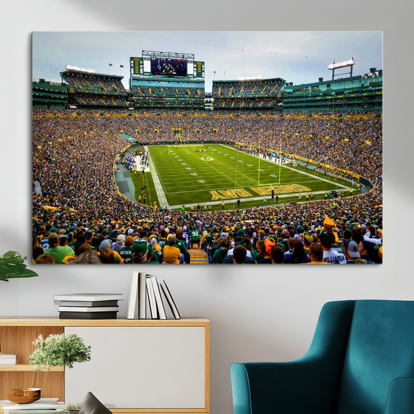 GBP101-MGV-CV-36X24 - Green Bay Packers Lambeau Field Stadium Wall Art Canvas Print, Iconic NFL Football Stadium Artwork, Wisconsin Sports Home Decor