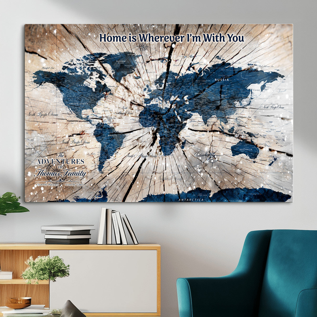 35694194-MGV-CV-36X24 - Personalized World Map Wall Art Canvas Print – Custom Push Pin Travel Map for Couples, Families, or Office Decor