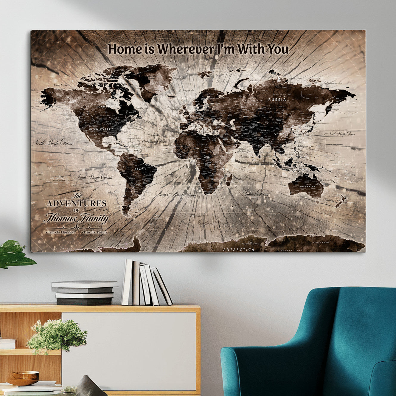 72371980-MGV-CV-36X24 - Personalized World Map Wall Art – Customizable Push Pin Framed Canvas Print Unique Travel Decor for Home, Office