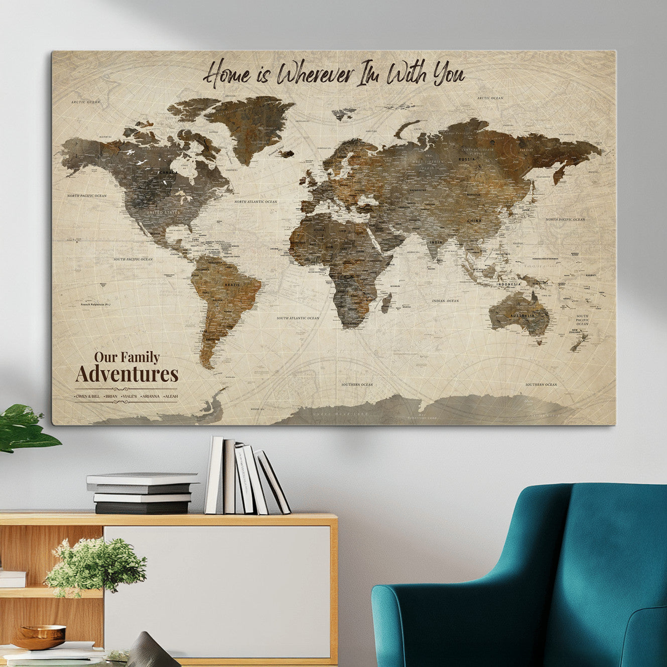 74684563-MGV-CV-36X24 - Custom Push Pin World Map Wall Art Canvas Print – Personalized Travel Tracker with Pins Framed Large for home, office