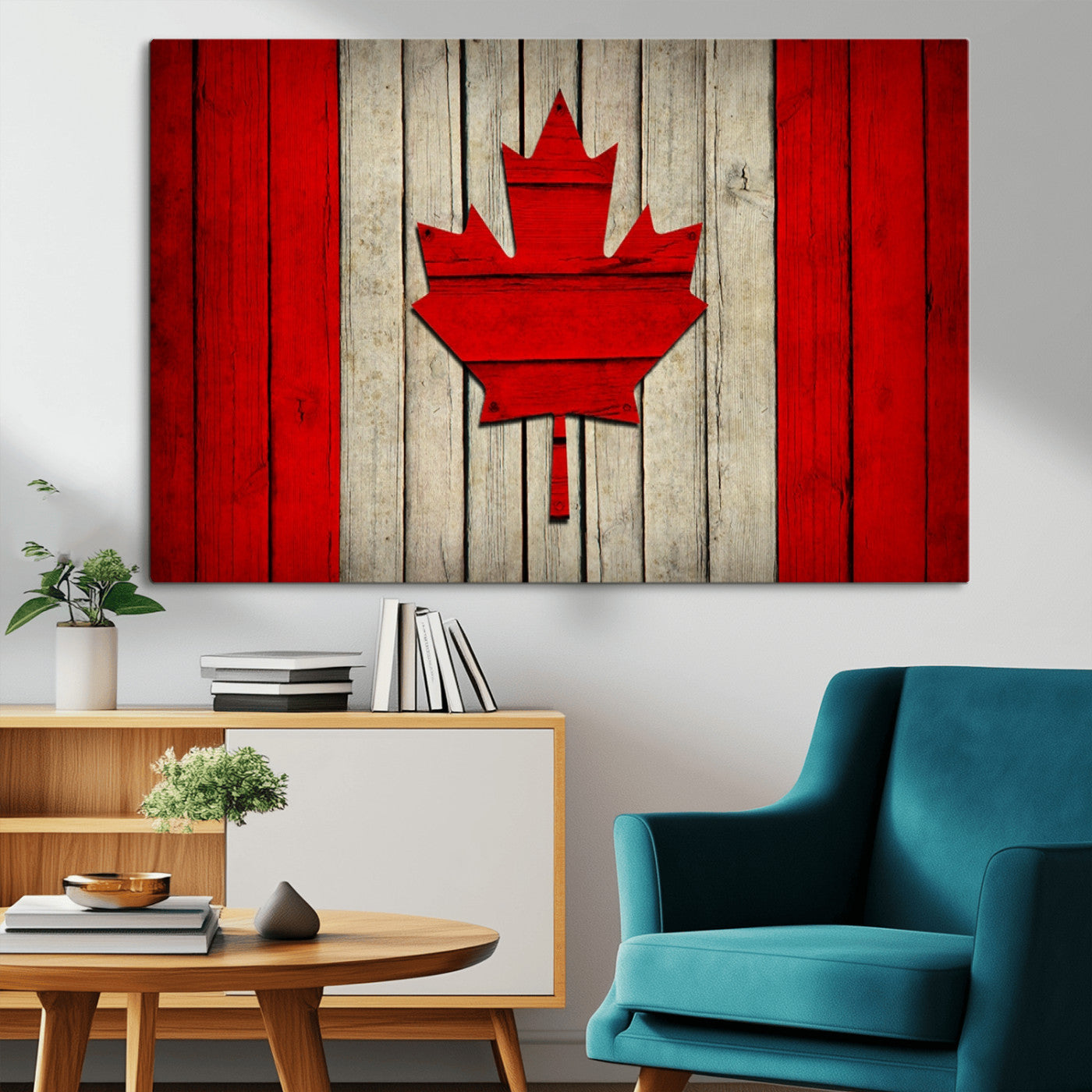 22674-MGV-CV-36X24-Rustic Canada Flag Wall Art – Framed Canadian Flag Canvas Print, Vintage Wood Texture Home or Office Decor