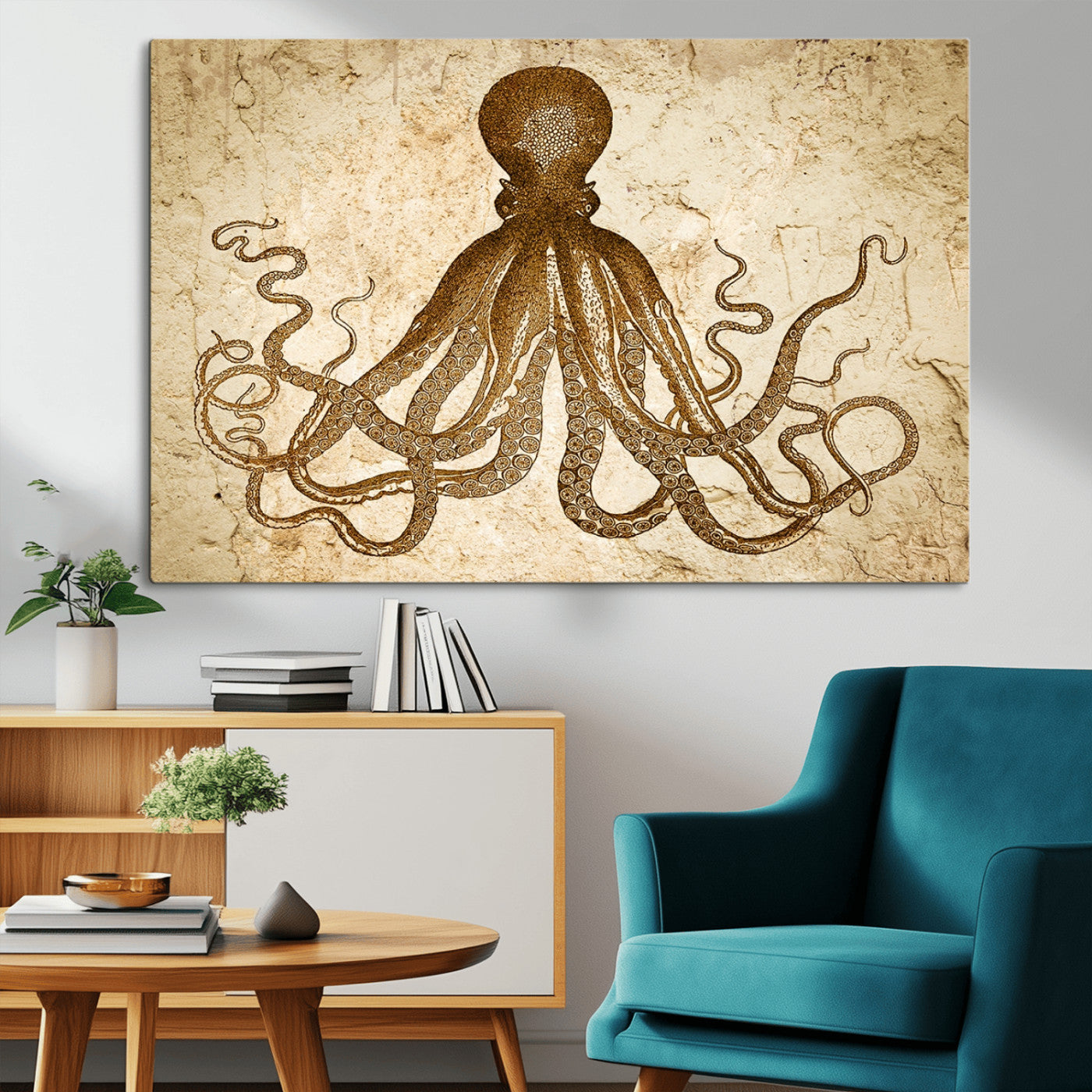 96154-MGV-CV-36X24-Sepia Octopus Wall Art Abstract Animal Canvas Print