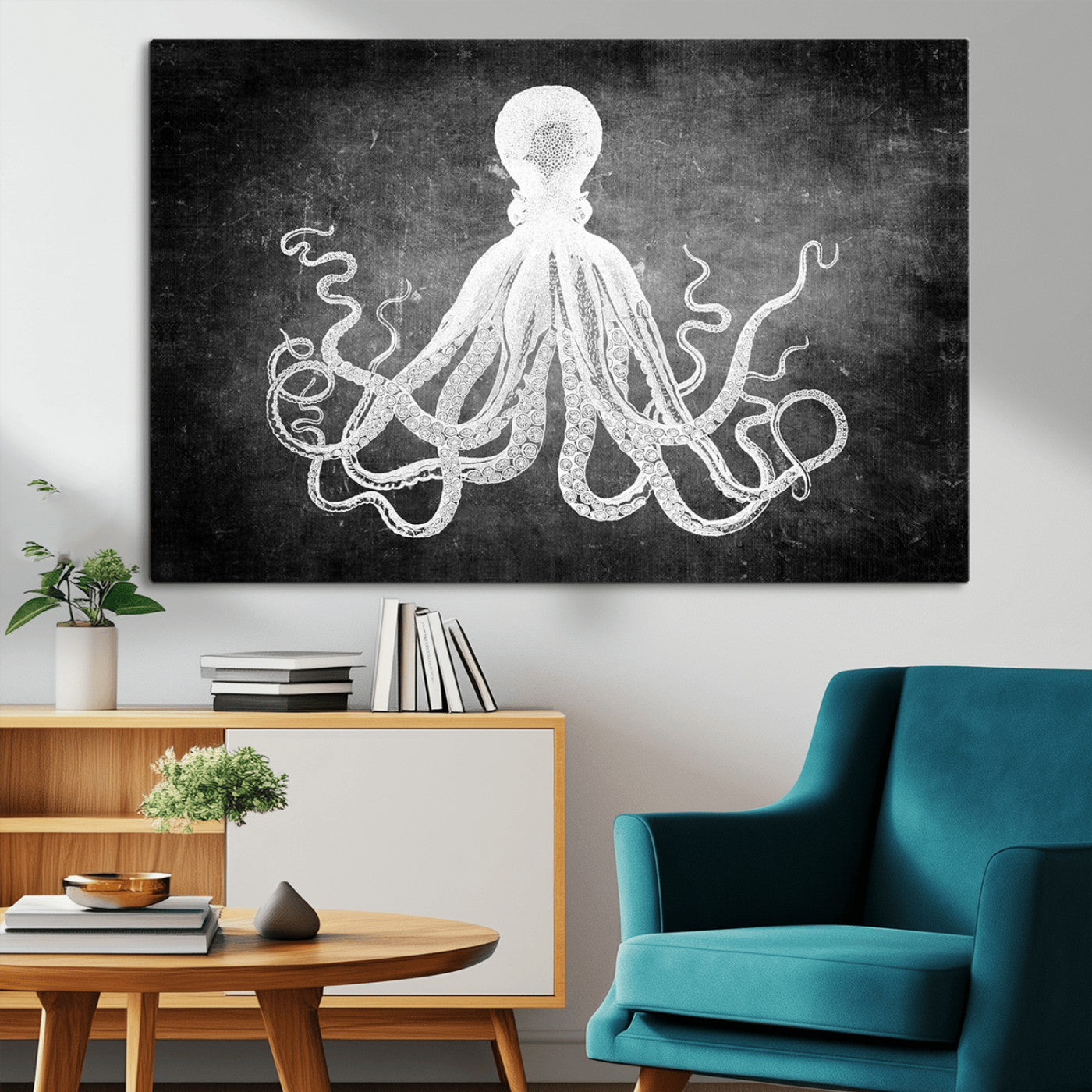 -Black White Octopus Wall Art Canvas Print