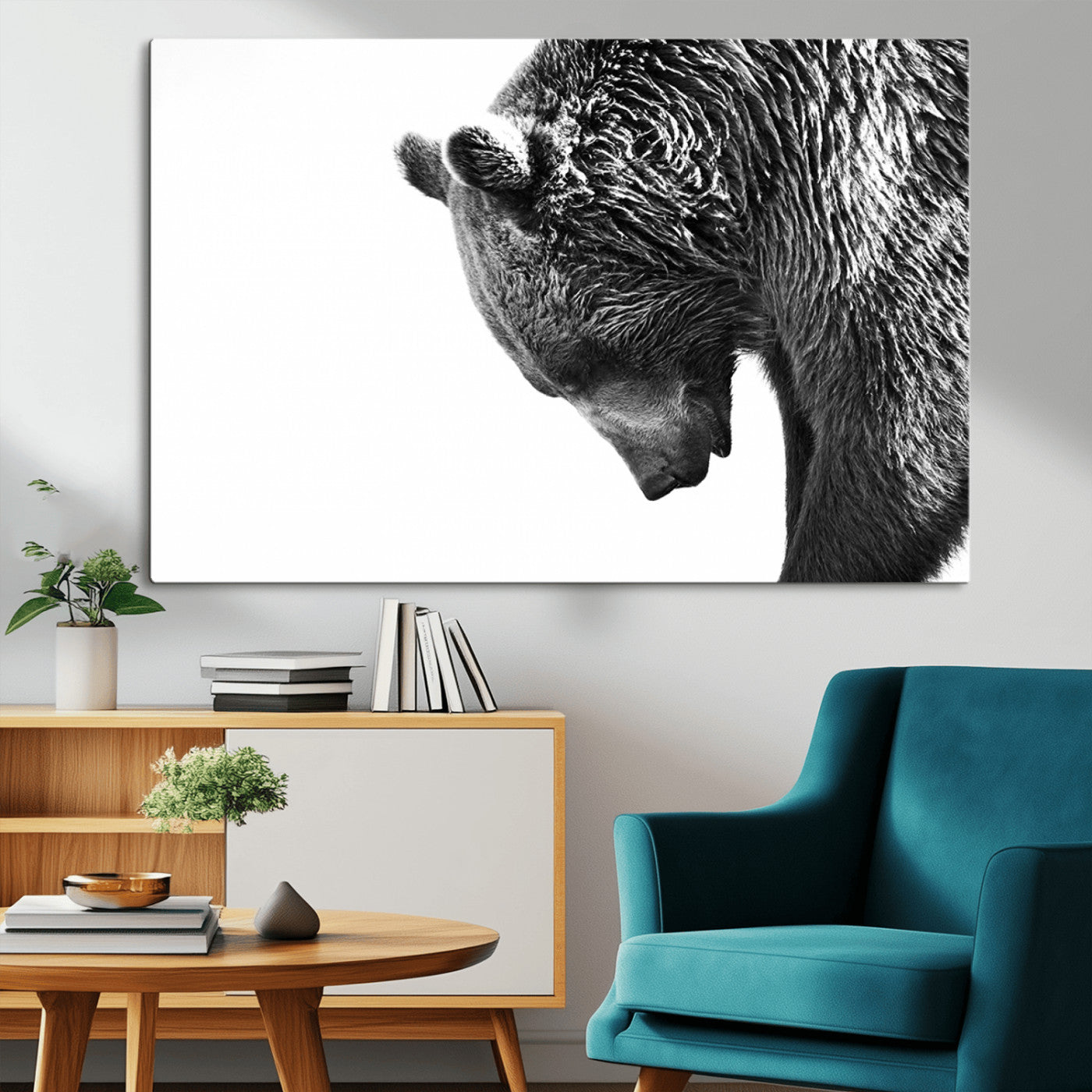 -Black and White Grizzly 399 Bear Canvas Print Wall Art | Large Wildlife Canvas Print for Living
