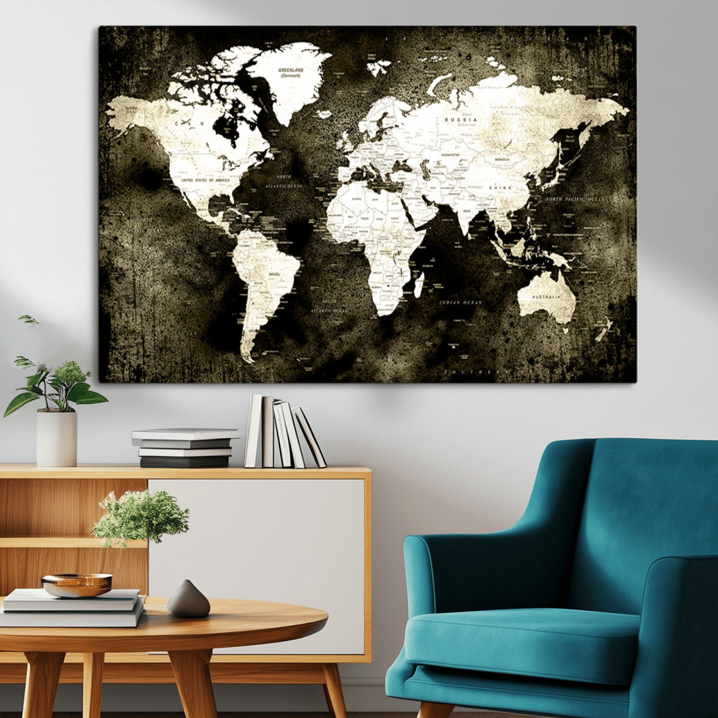 66737-MGV-CV-36X24-Vintage World Map Canvas Wall Art – Framed Push Pin Travel Map for Home and Office Decor, Rustic Wall Artwork for Travelers
