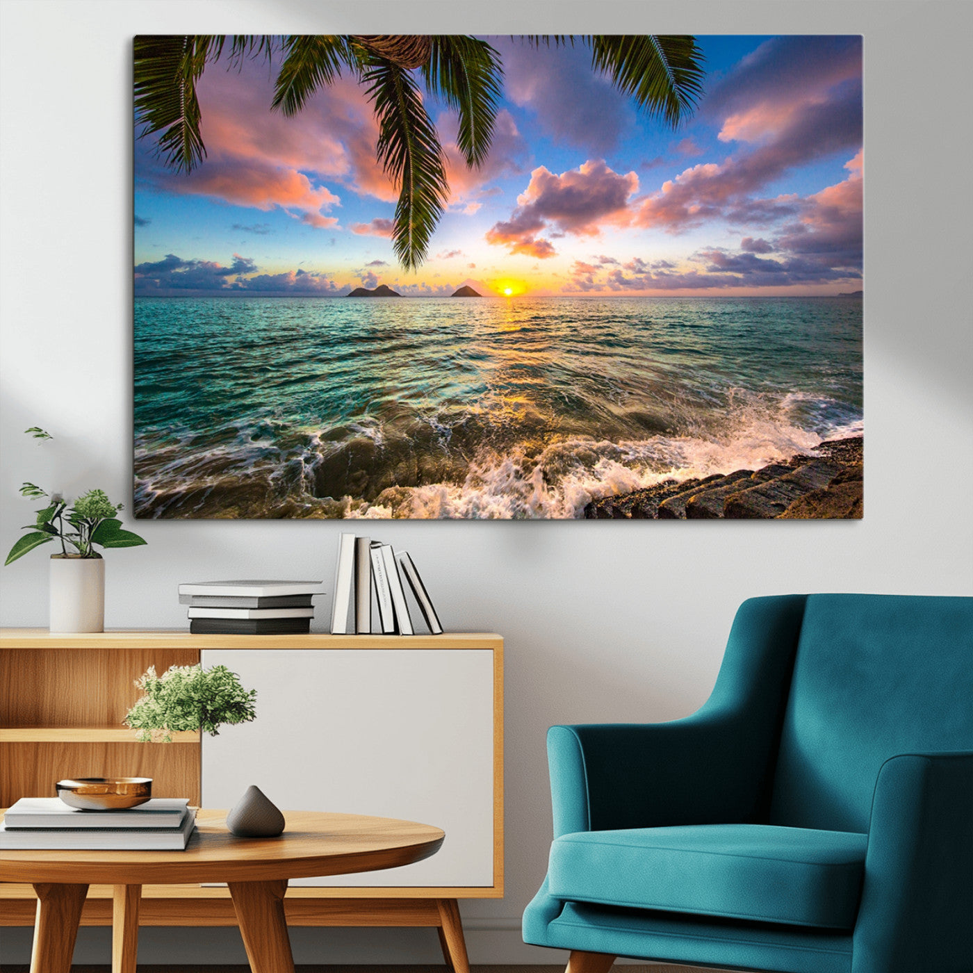 -Framed Tropical Sunset Art Canvas Print