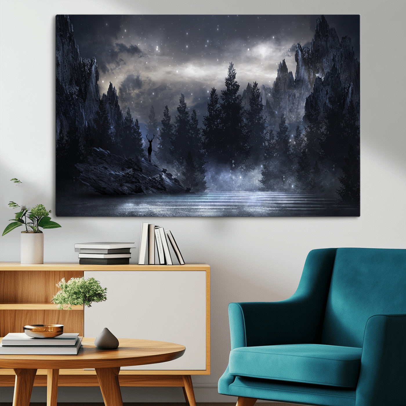 55385-MGV-CV-36X24-Night Landscape and Trees Wall Art Canvas Print