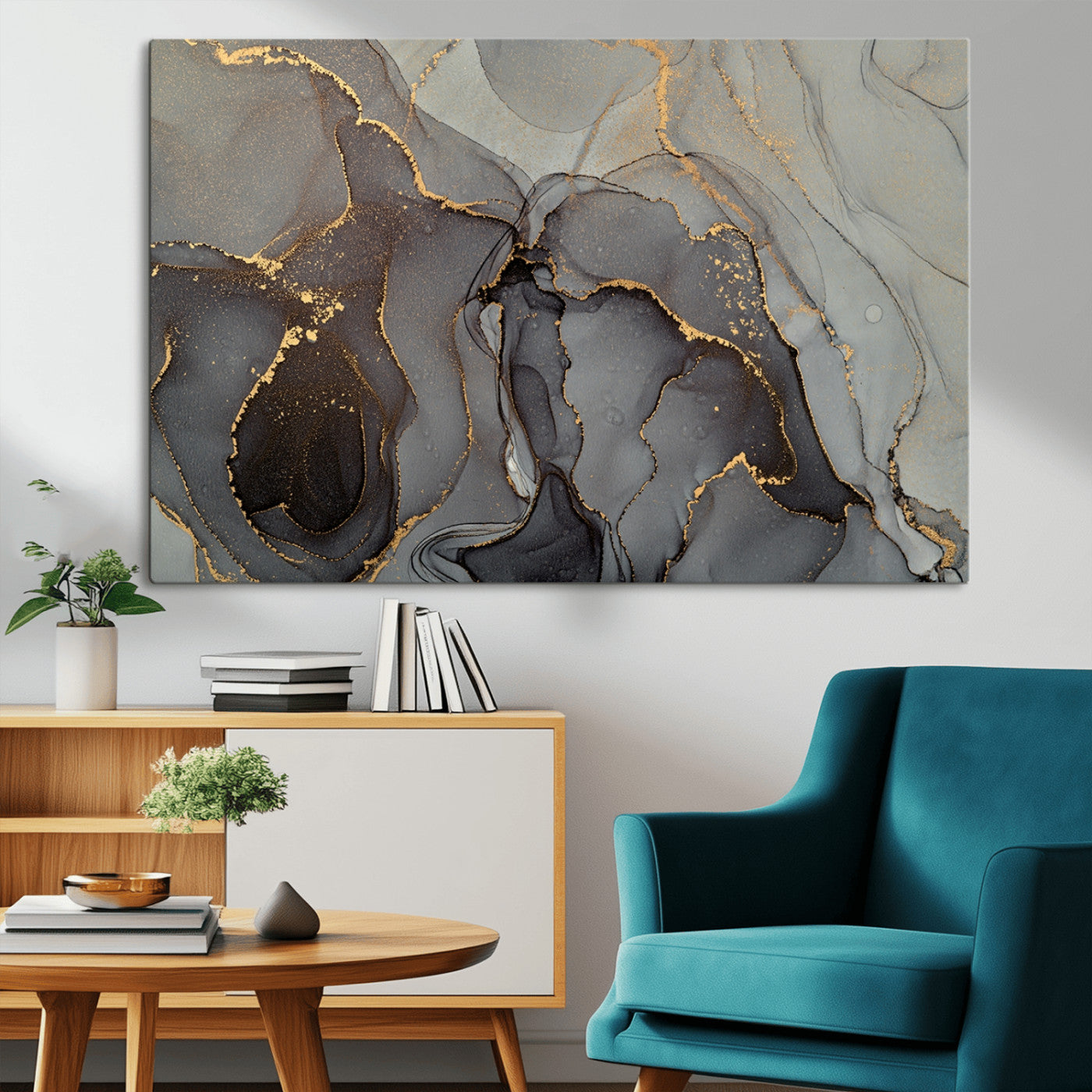 -Gray Marble Fluid Wall Art – Modern Abstract Canvas Print with Elegant Flowing Patterns, Minimalist Luxury Decor for Living Room, Office, or Bedroom