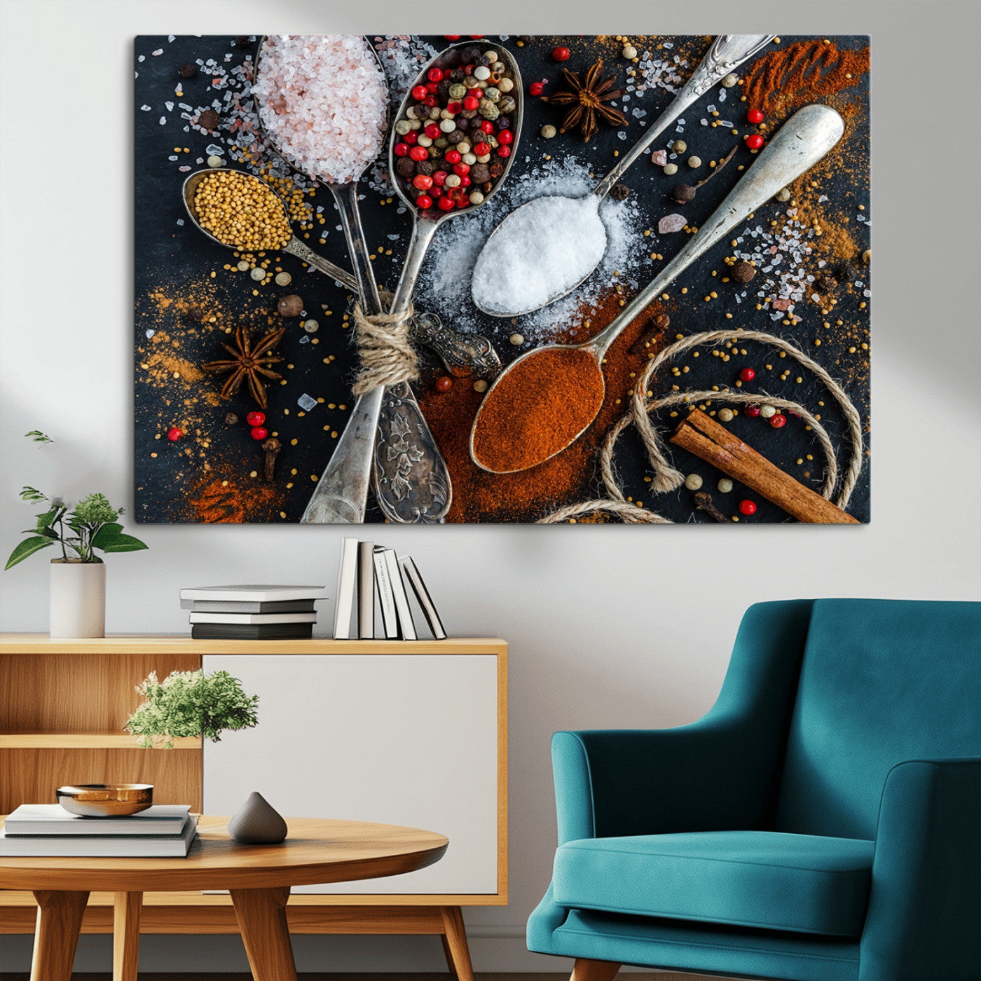 -Spices and Seasonings Canvas Wall Art – Colorful Triptych Kitchen Decor – Culinary Art for Dining