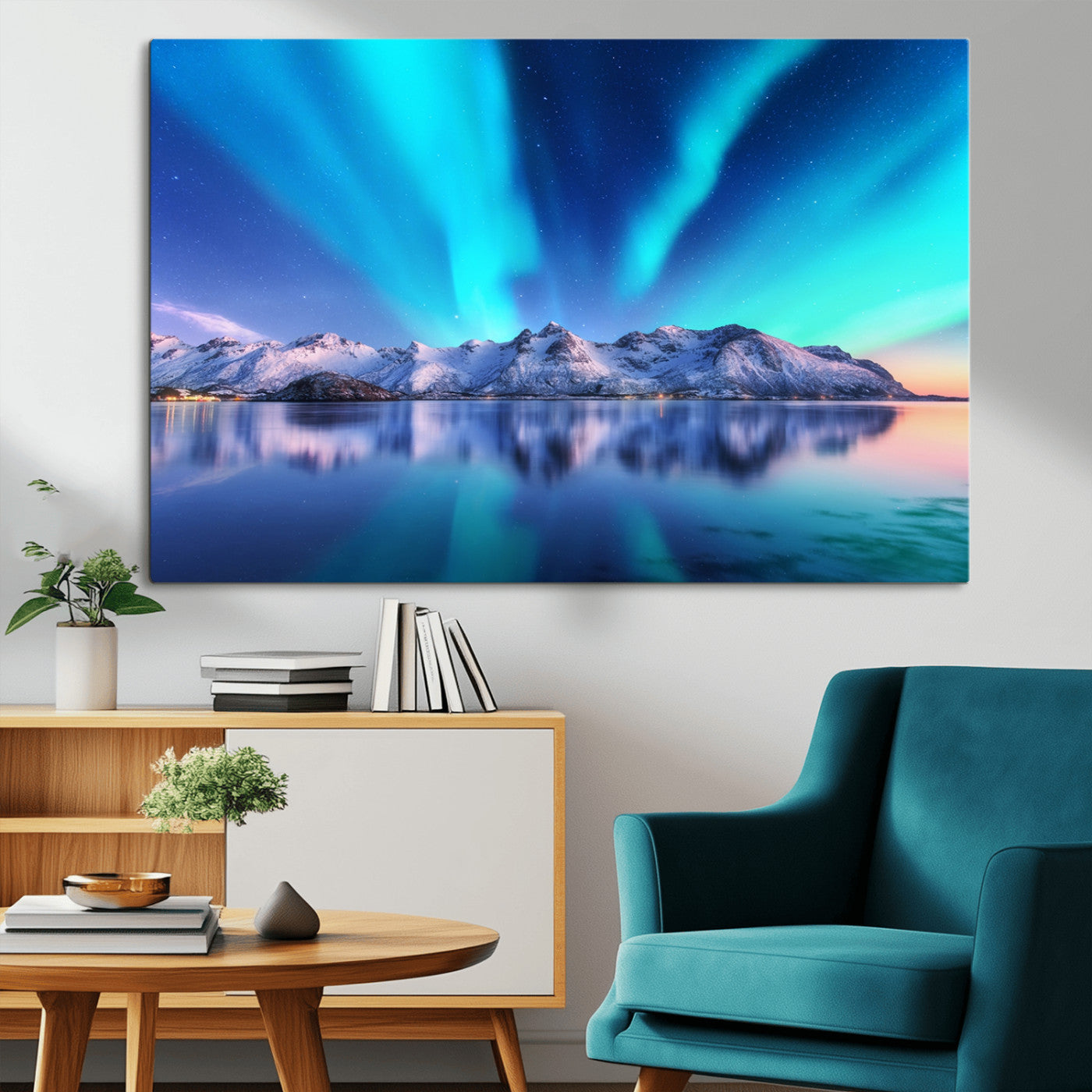 -Northern Lights above Mountain Wall Art, Northern Lights Wall Art Canvas Print