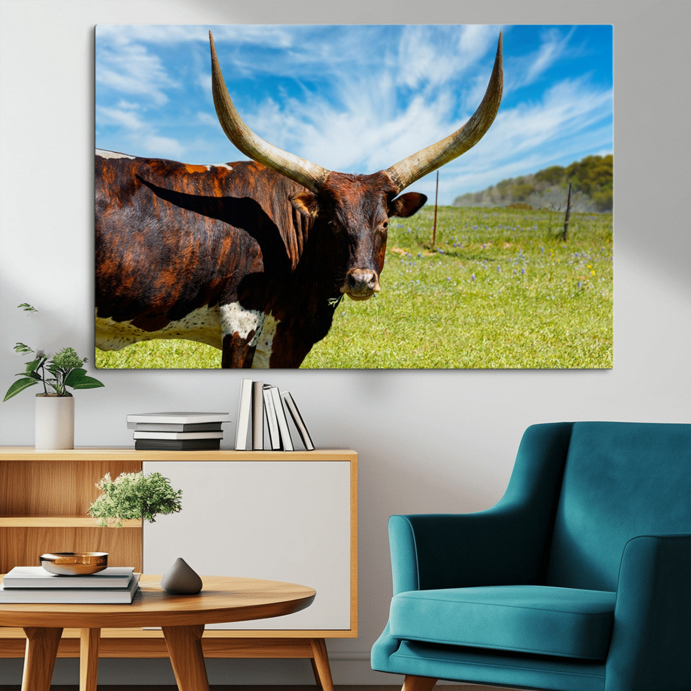 -Longhorn and Cow Wall Art, Country Cow Wall Decor Canvas Print