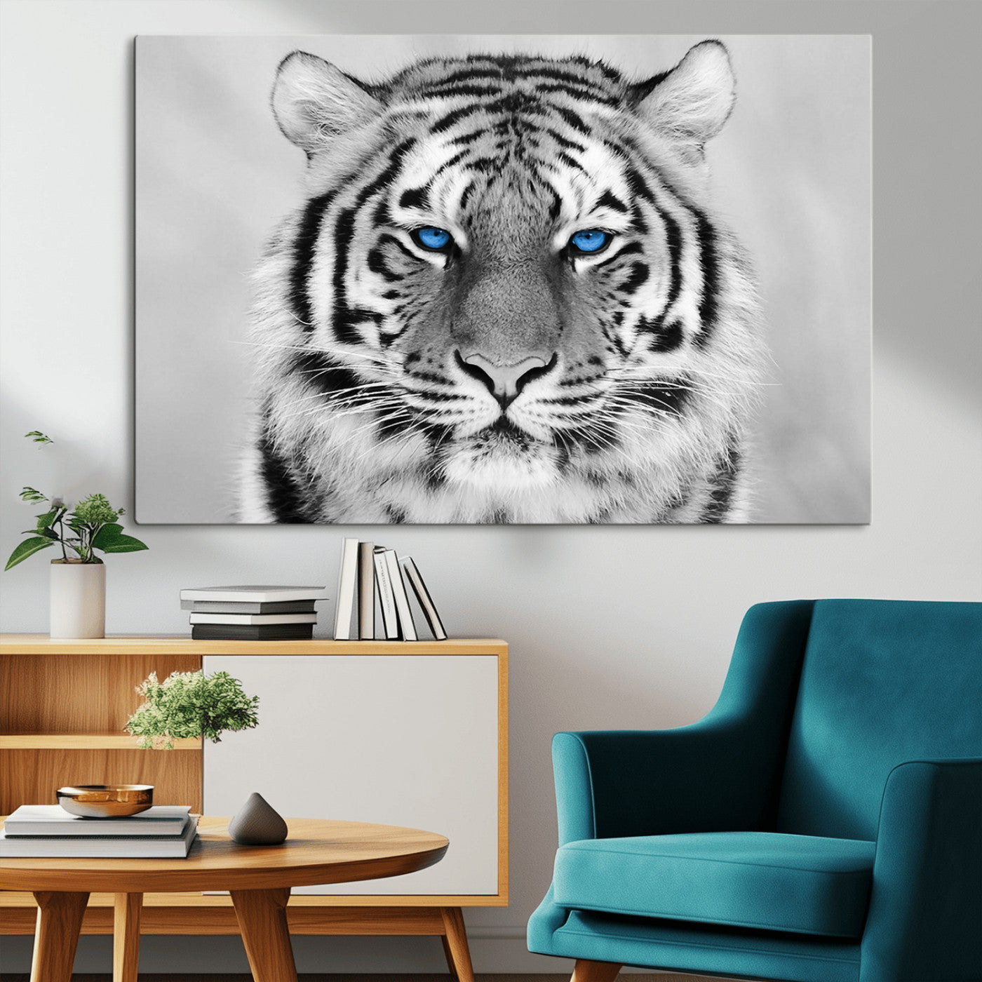 -Black and White Tiger Wall Art Animal Canvas Print
