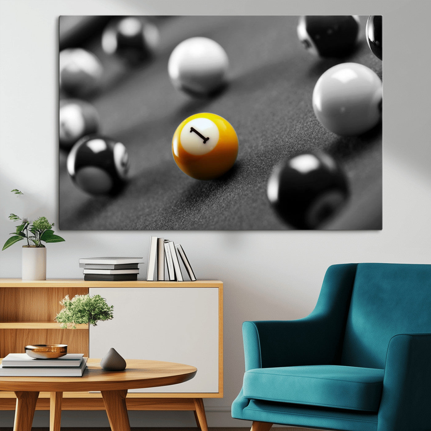 -Wall Art Pool Table and Balls Canvas Print