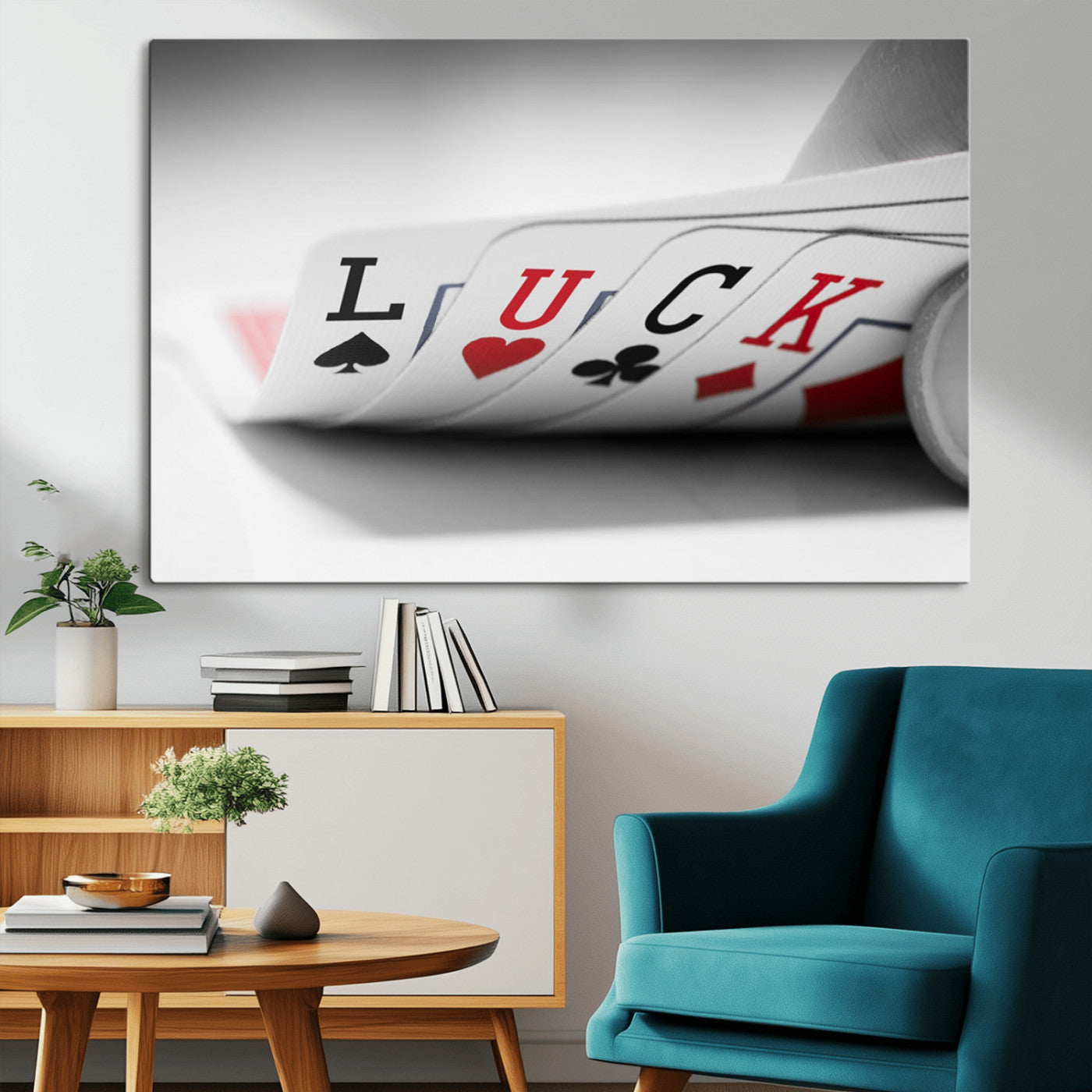 -Framed Luck Poker Cards Canvas – Modern Triptych Wall Art, Ready to Hang for Game Rooms