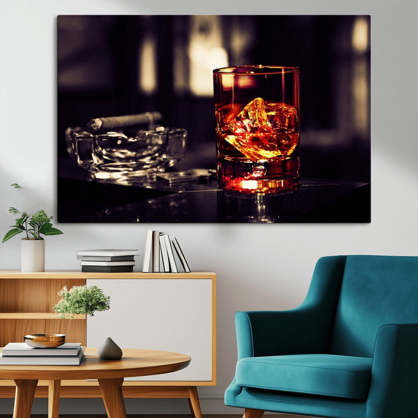 -Whiskey and Cigar Canvas – Luxurious Wall Art for Home or Bar – Glass and Cigar Scene Print Canvas