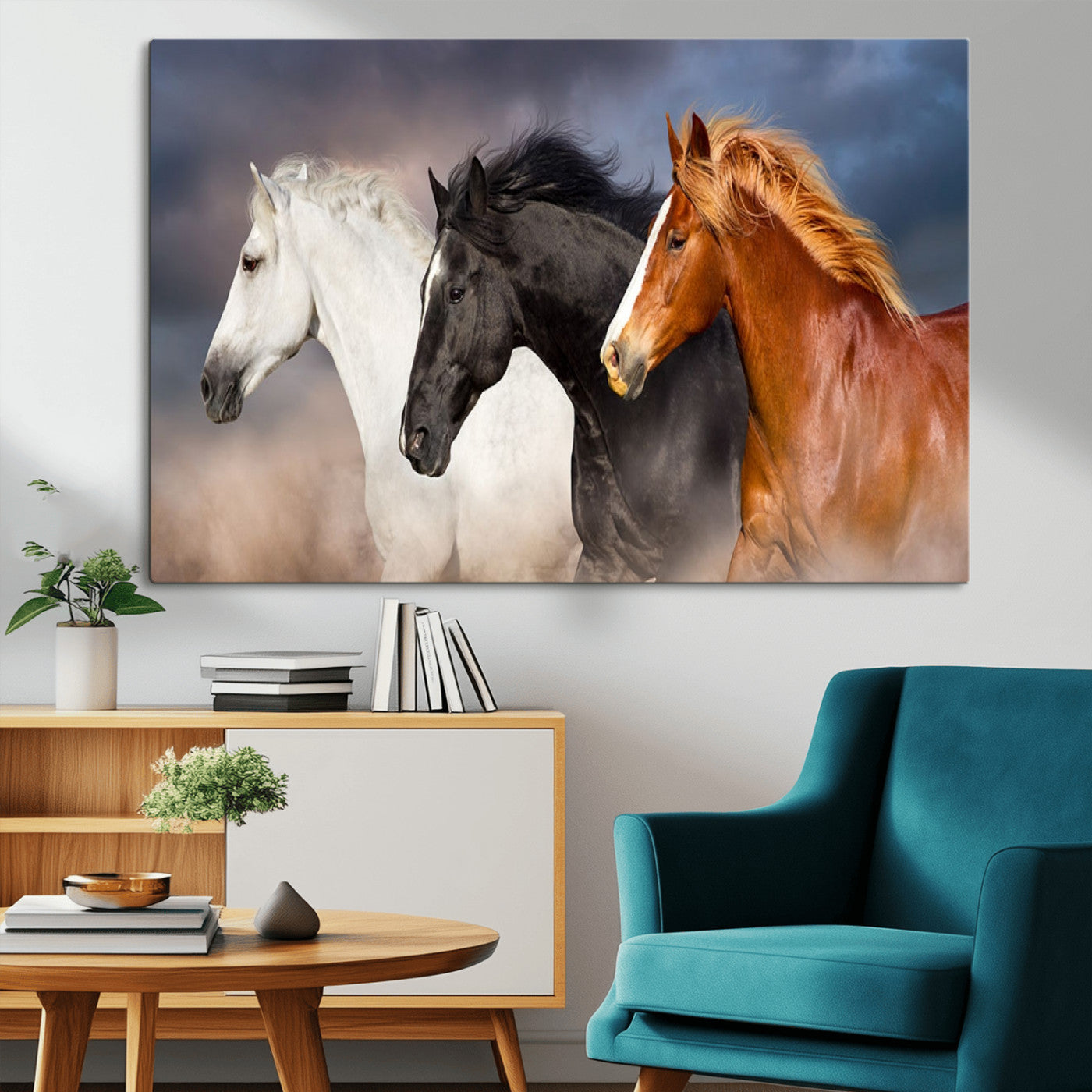 -Animal Wall Art Three Horses Farmhouse Art Canvas, Framed Three Horses Canvas Print