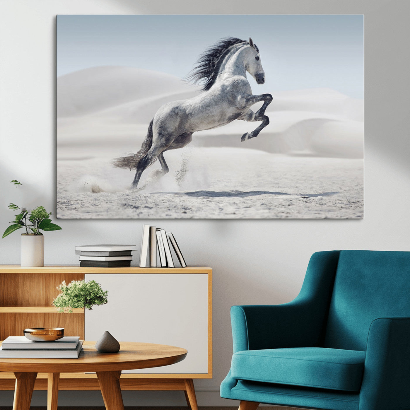 -Prancing Horse Desert Large Wall Art Canvas Print – Majestic Horse Animal Artwork for Home, Office, Living Room