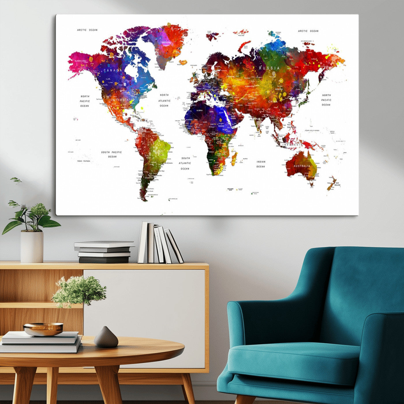 34842-MGV-CV-36X24-Push Pin World Map Canvas Print – Travel Tracker Wall Art for Couples, Perfect Anniversary Gift for Home or Office Decor