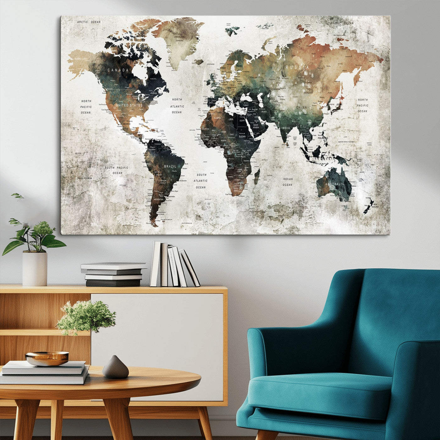 19444-MGV-CV-36X24-Push Pin World Map Canvas Print – Travel Tracker Wall Art for Couples, Perfect Anniversary Gift for Home or Office Decor