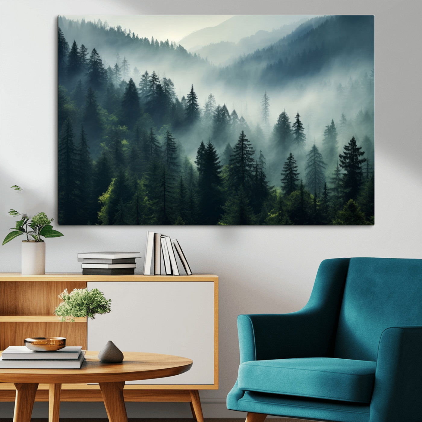 -Captivating Misty Forest Wall Art Premium Canvas Print a Foggy and Serene Atmosphere Art