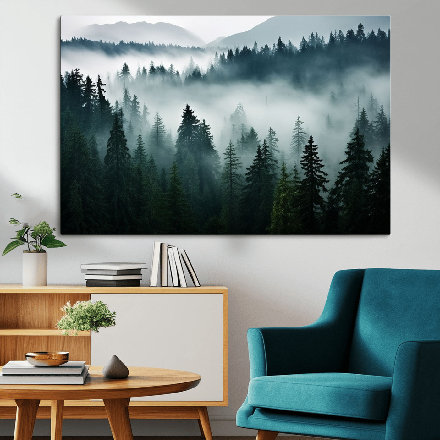 -Captivating Misty Forest Wall Art Canvas, Premium Canvas Print a Foggy and Serene Atmosphere