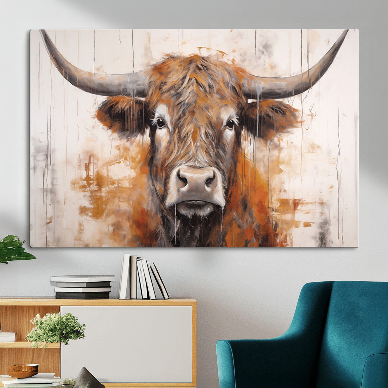 48622-MGV-CV-36X24-Vintage Scottish Highland Cow Cattle Art, Scottish Highland Cow Wall Art Print, Farmhouse Wall Art