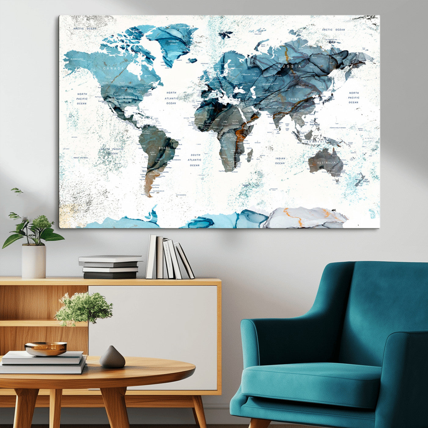 24415-MGV-CV-36X24-Push Pin World Map Canvas Print – Travel Tracker Wall Art for Couples, Perfect Anniversary Gift for Home or Office Decor