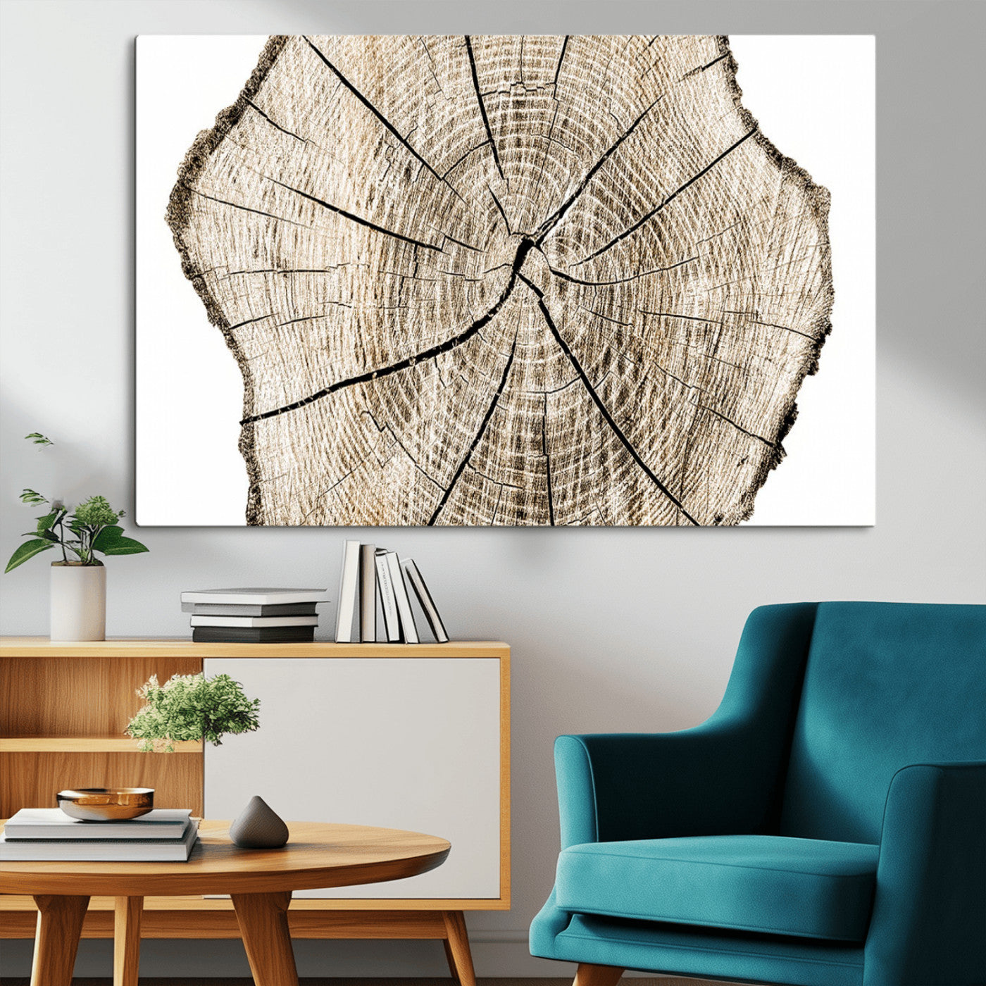 12450-MGV-CV-36X24-Abstract Wood Tree Ring Wall Art - Ready to Hang Minimalist Wooden Design for Rustic & Contemporary