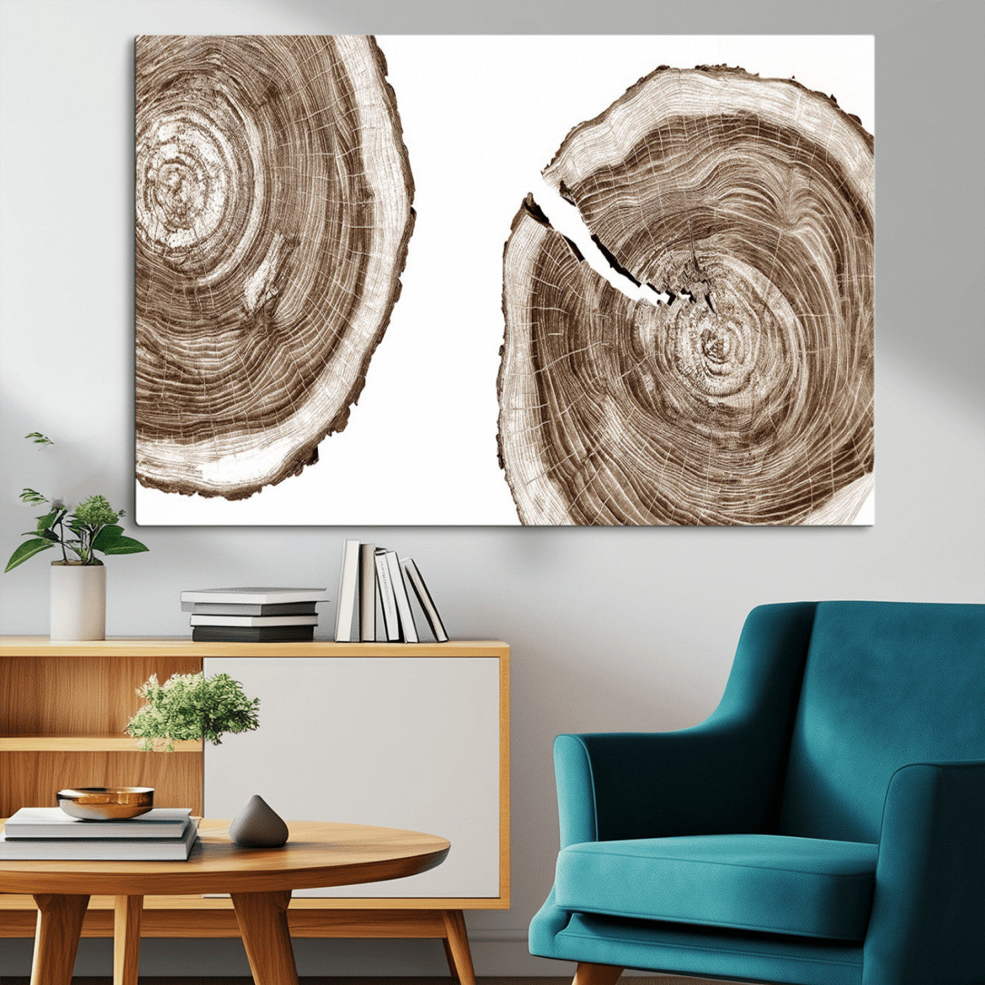 43743-MGV-CV-36X24-Wood Tree Ring Wall Art Canvas Prints, Tree Rings – Minimalist Black and White Wood Art | Triptych