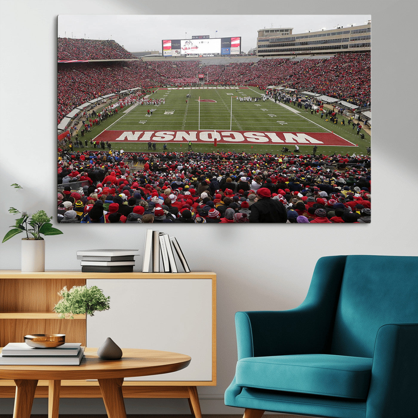 23461-MGV-CV-36X24-Wisconsin Badgers Team Print Canvas - Madison Camp Randall Stadium Wall Art Canvas Print