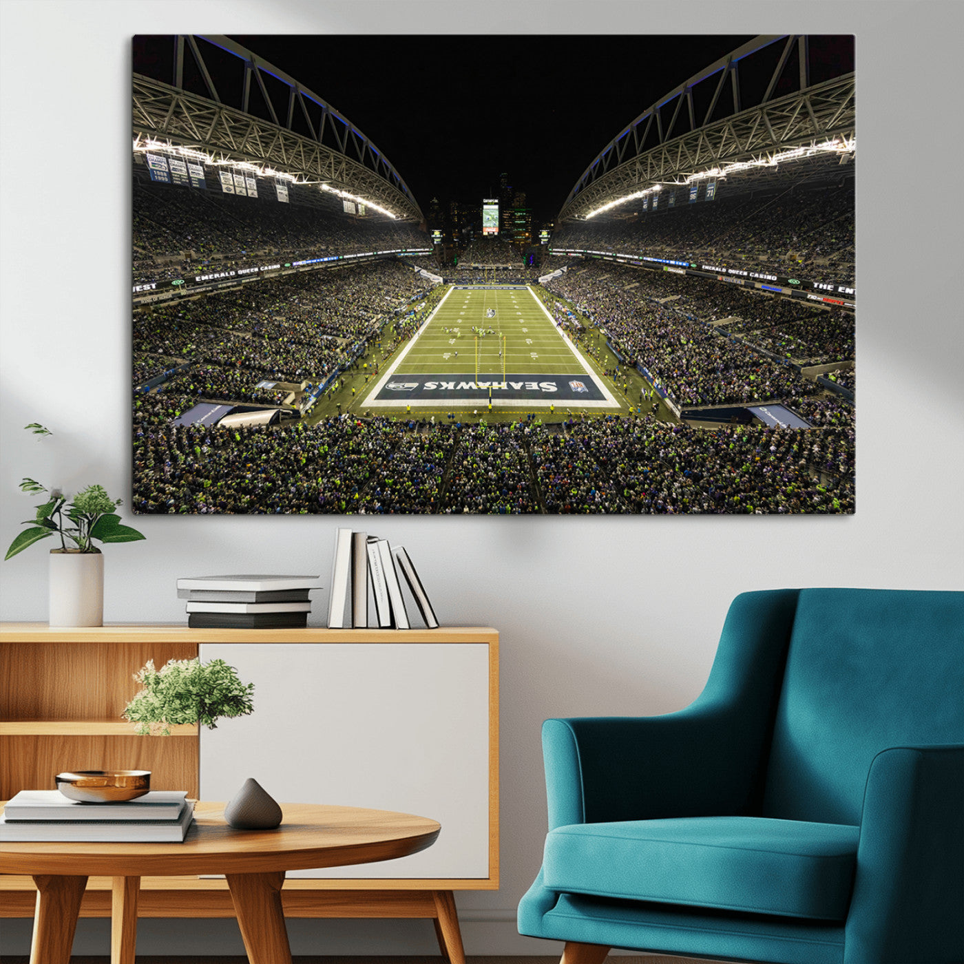 81900-MGV-CV-36X24-Seattle Seahawks Football Team Print Wall Art - Seattle Century Link Field Stadium Wall Art Canvas
