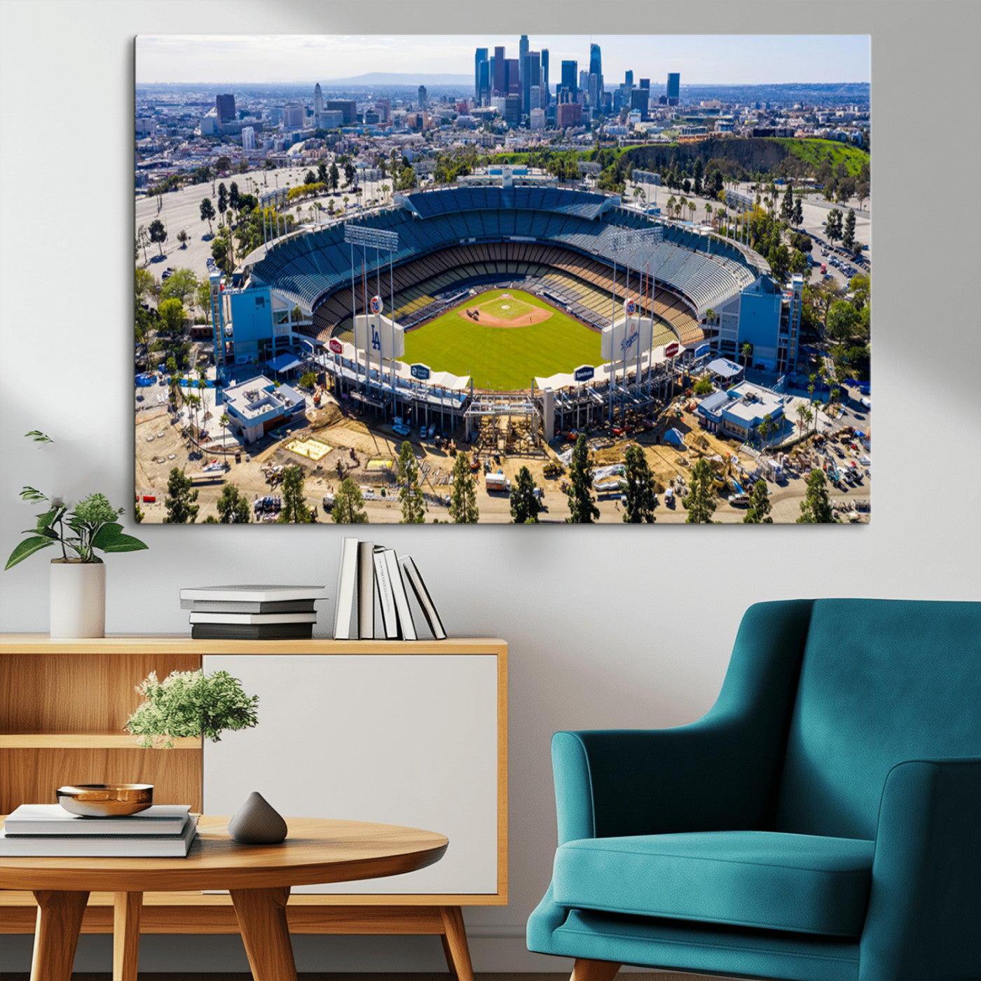 58596-MGV-CV-36X24-Los Angeles Dodgers Dodger Stadium Wall Art Canvas Print - MLB Baseball Stadium, Framed Los Angeles