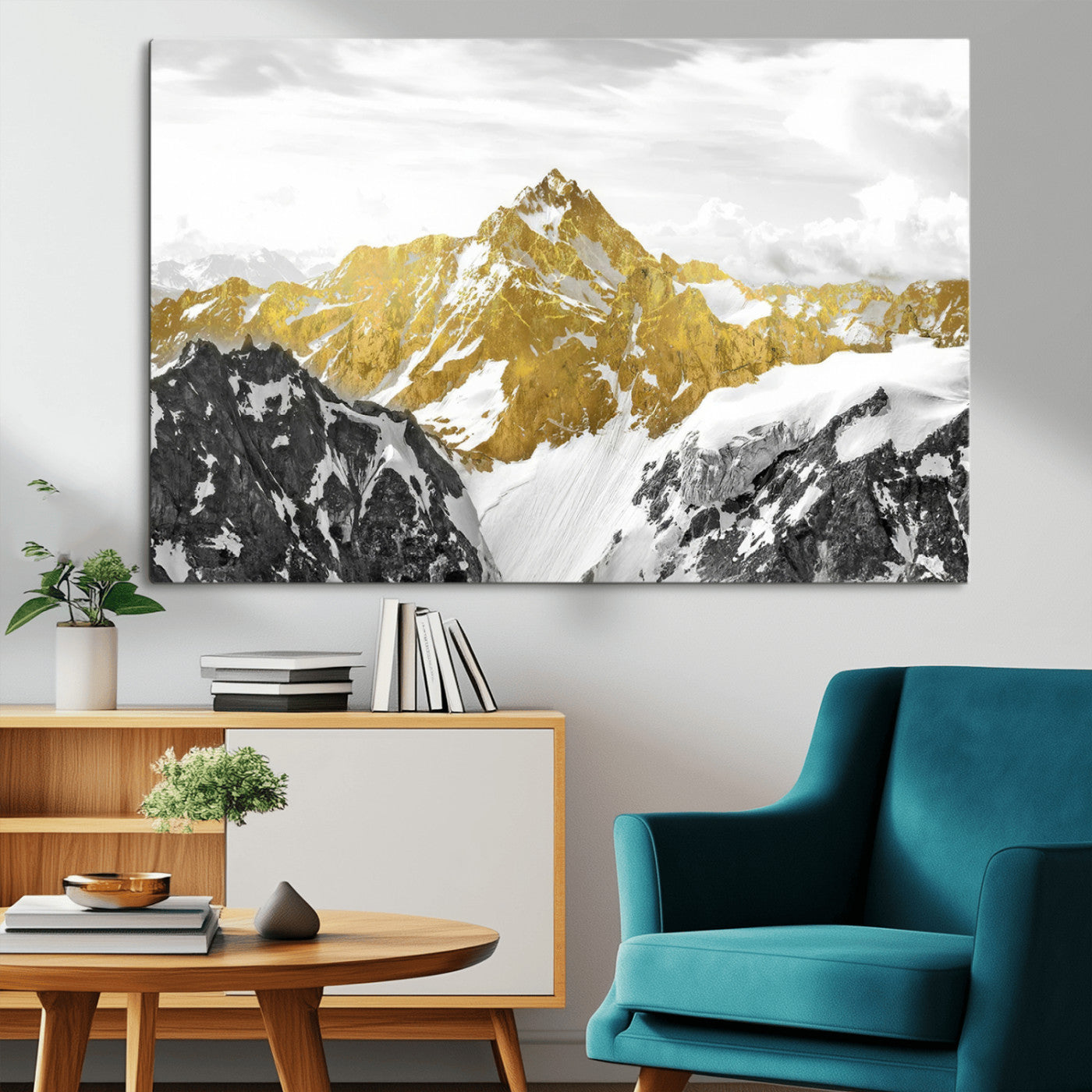 32102-MGV-CV-36X24-Gold Abstract Mountains Wall Art Print on Canvas, Nature Wall Art Print,