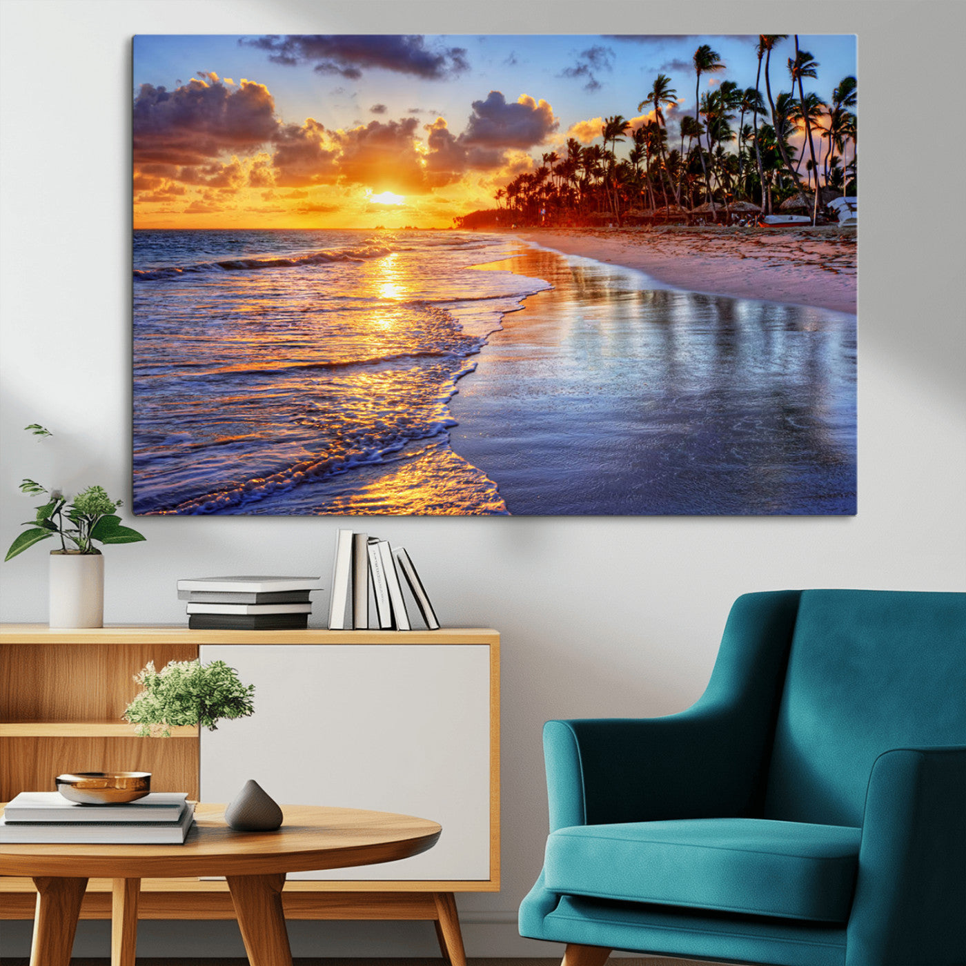 32177-MGV-CV-36X24-Serene Beach Sunset Wall Art Canvas- Coastal Seascape Print for Living Room or Bedroom, Ocean Waves